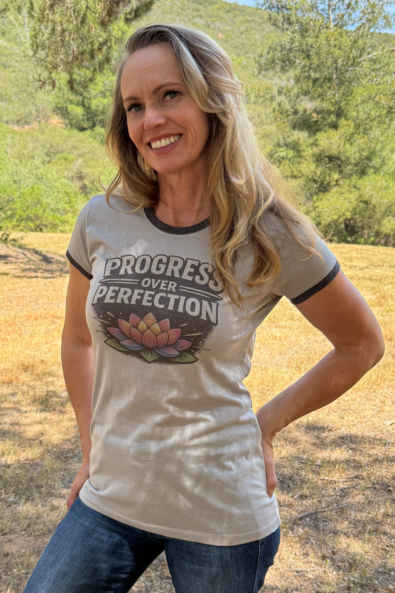 Progress Over Perfection Ringer Crew Tee