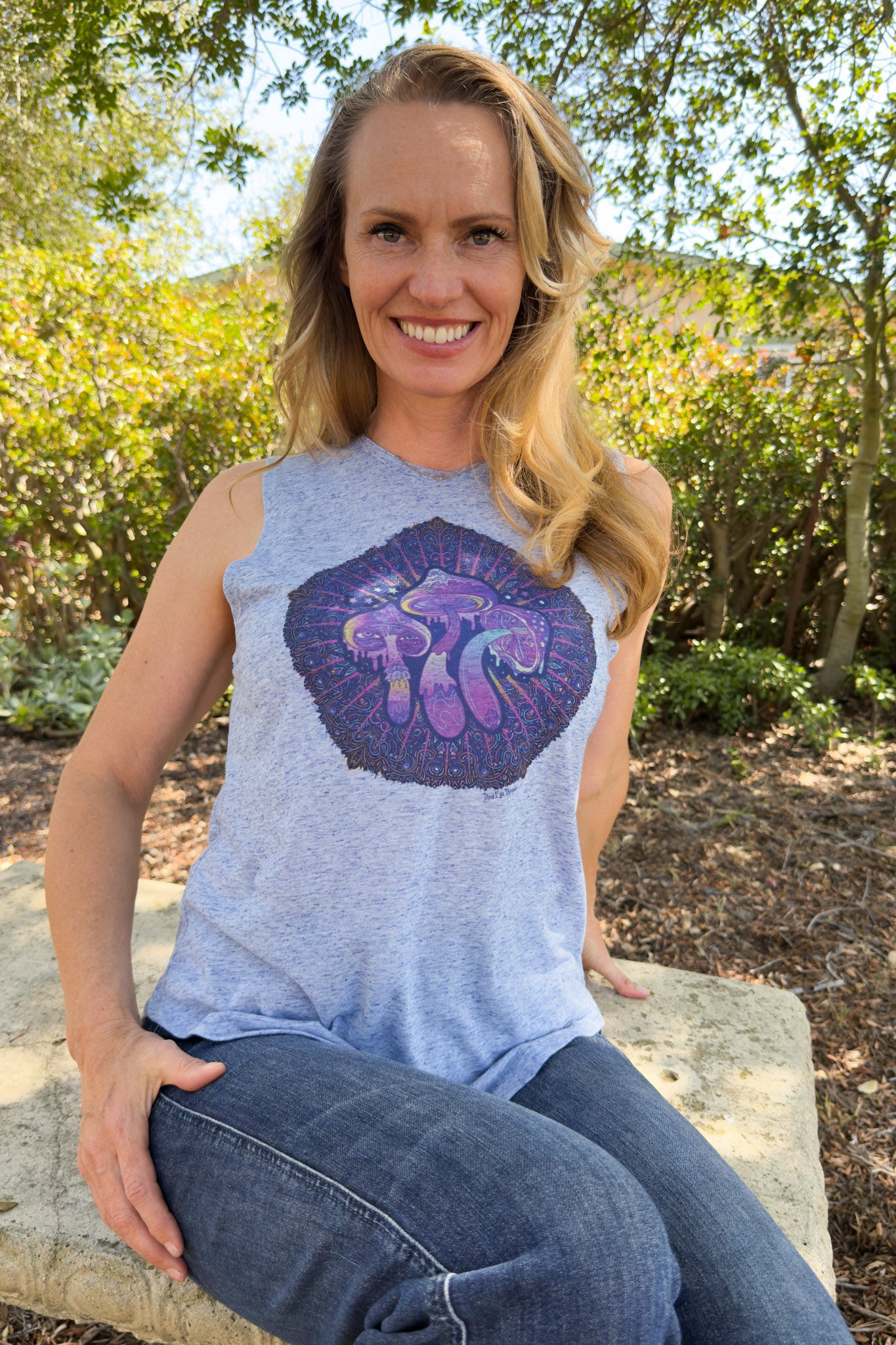 Sacred Mushrooms | Psychedelic Art Sleeveless Boyfriend Tee - Third Eye Threads