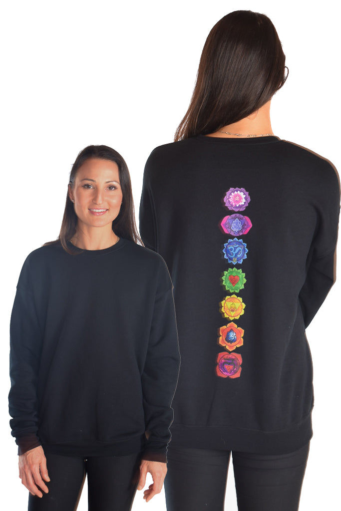 Full Chakra Back on Drop Shoulder Fleece Sweatshirt Full Chakra Back - Third Eye Threads
