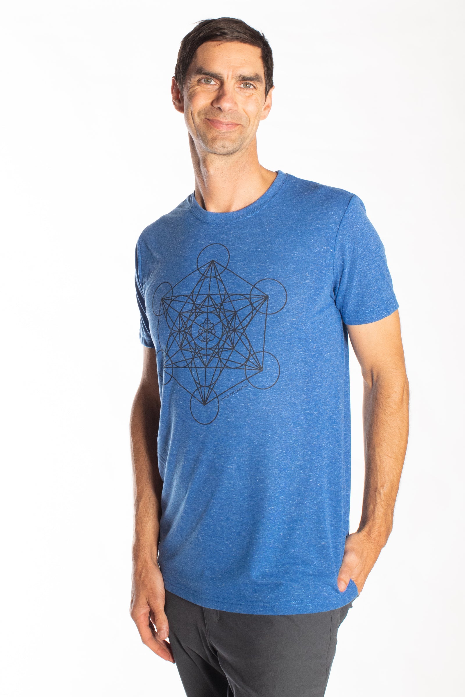 METATRON'S CUBE ON LINEN BLEND CREW NECK - Third Eye Threads