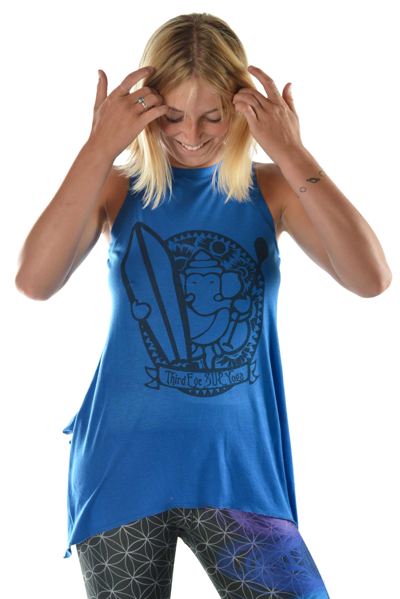 Flowy Shark Bite Sleeveless Tee "Third Eye Surf" - Third Eye Threads