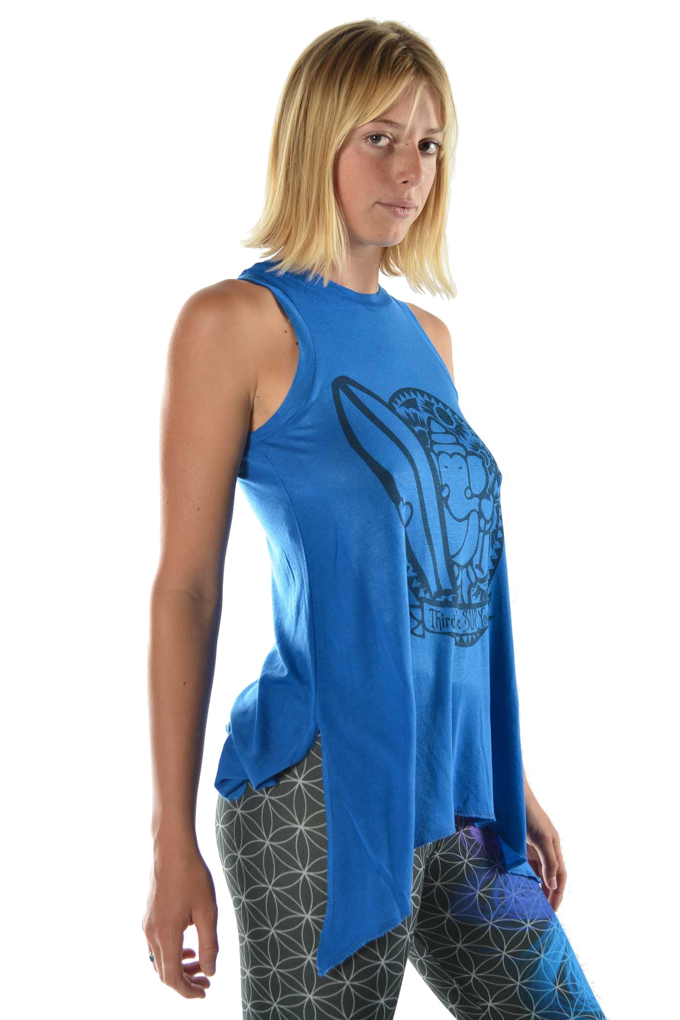 Flowy Shark Bite Sleeveless Tee "Third Eye Surf" - Third Eye Threads