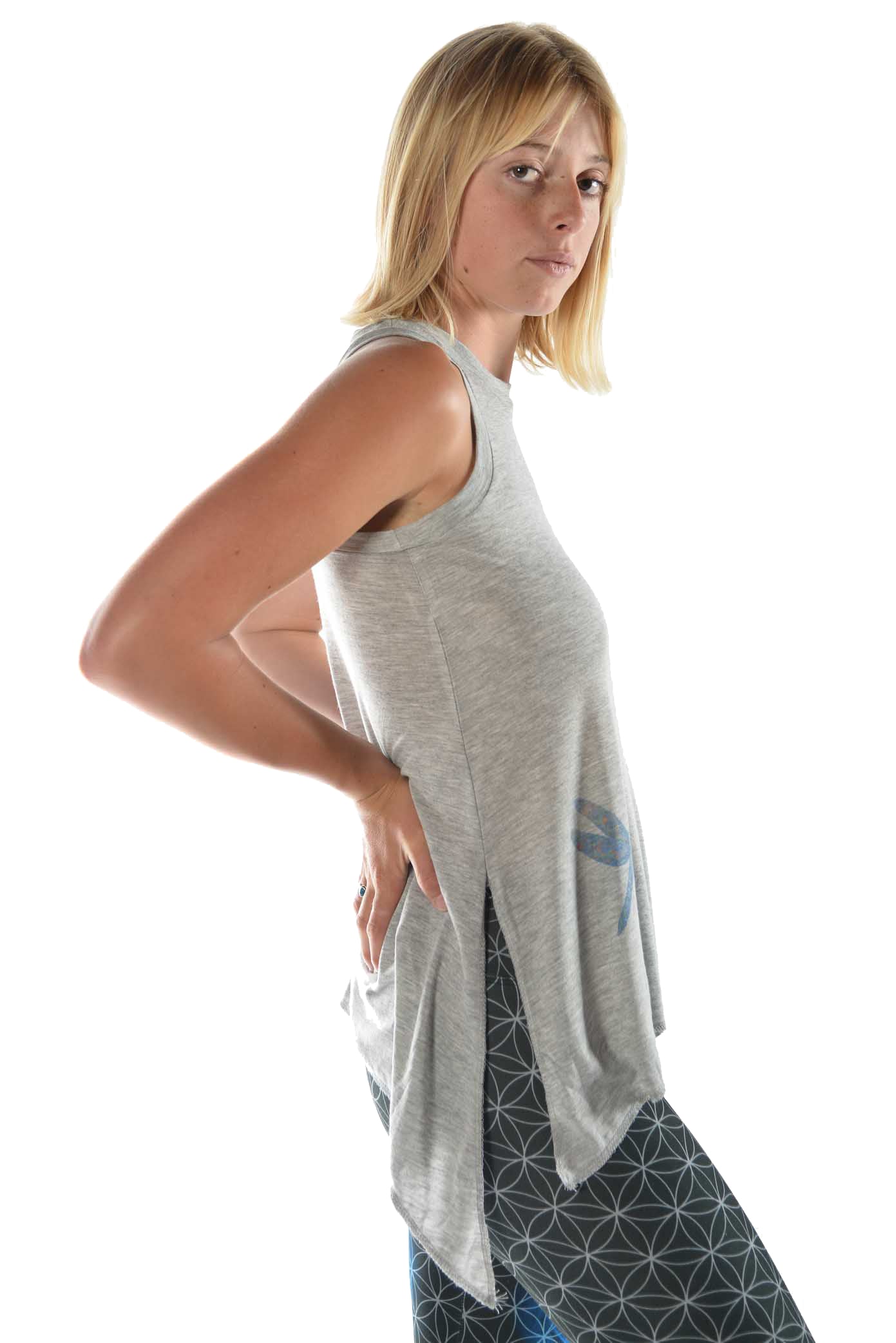 Flowy Shark Bite Sleeveless Tee "DragonFly" - Third Eye Threads