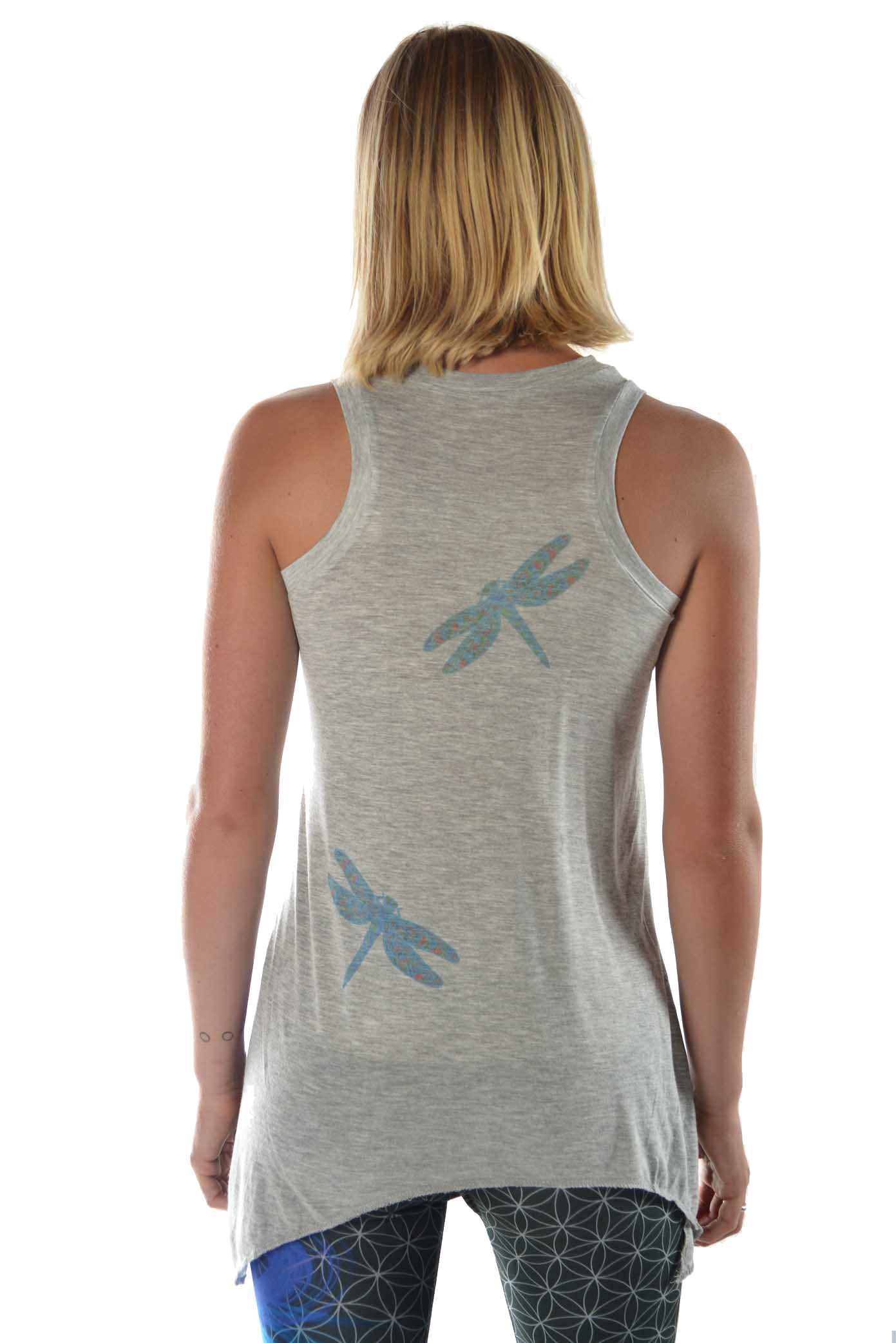 Flowy Shark Bite Sleeveless Tee "DragonFly" - Third Eye Threads