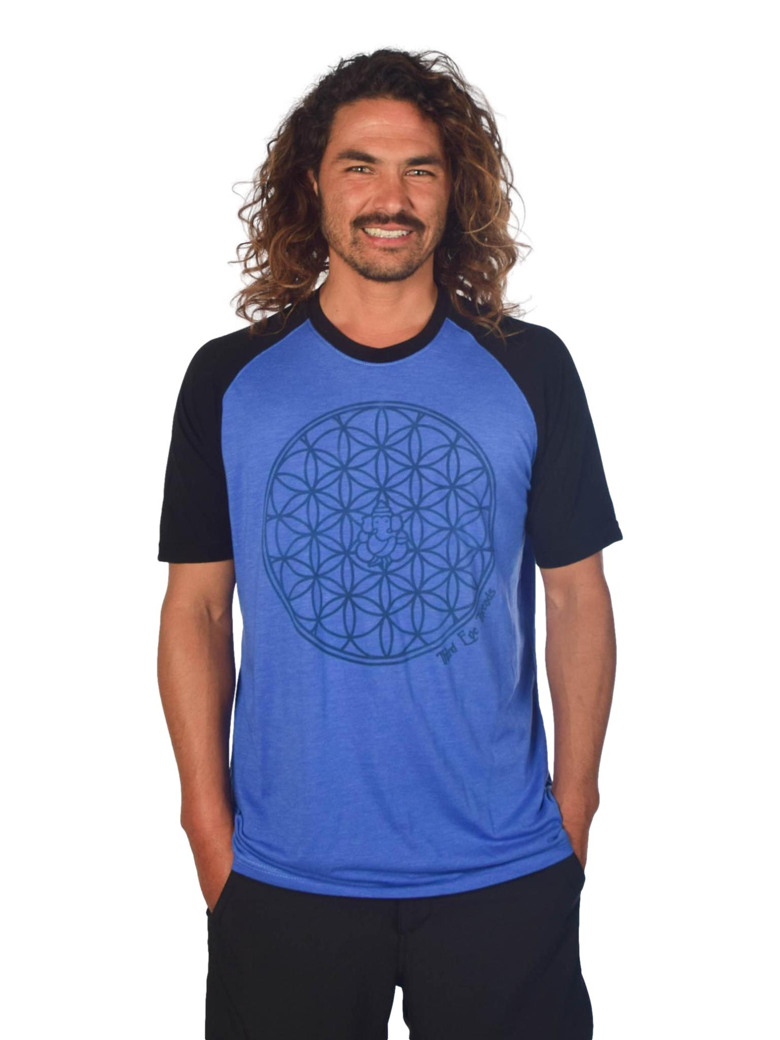 Flower of Life with Sacred Geometry on Short Sleeve Raglan - Third Eye Threads