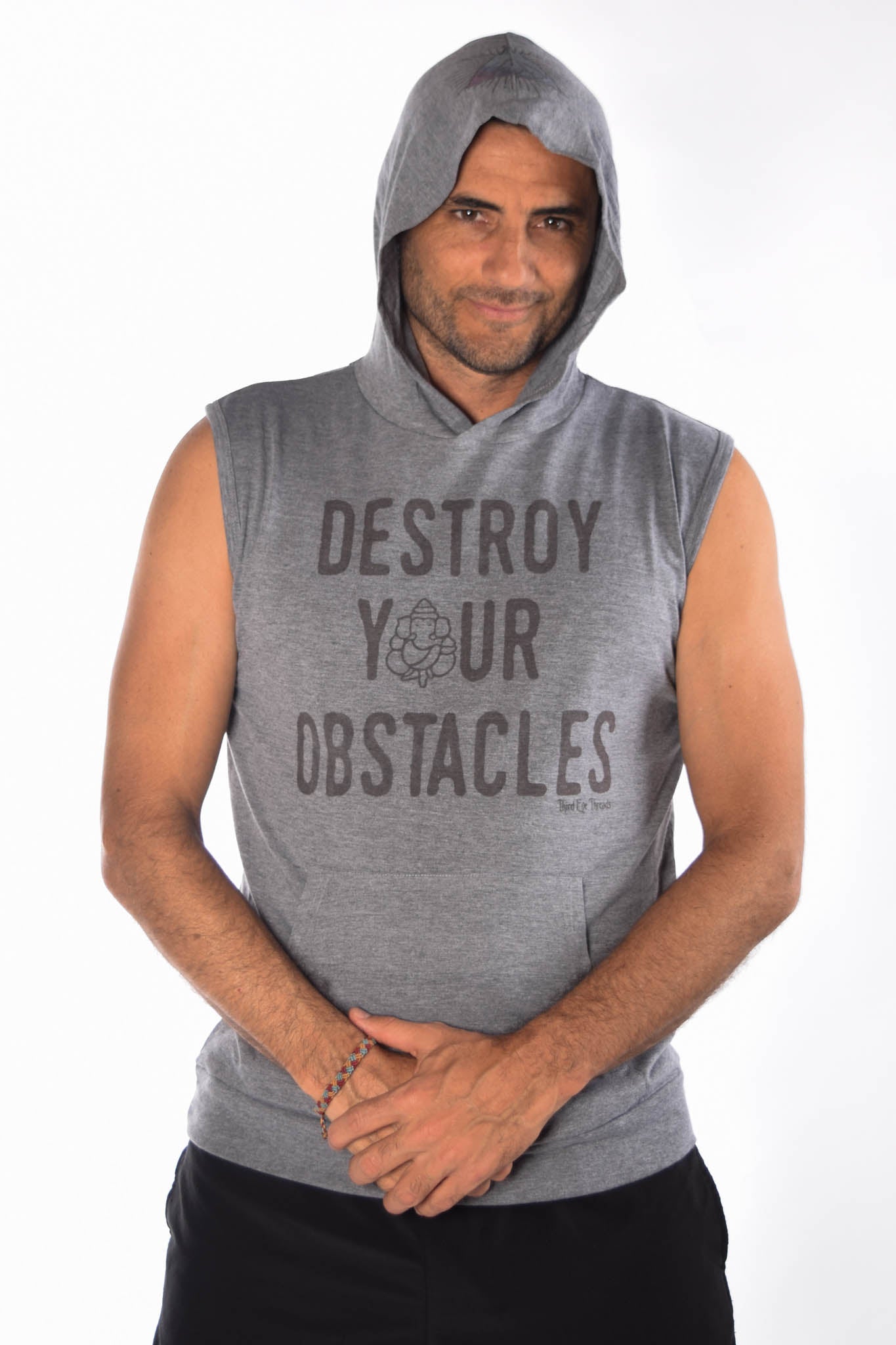 Tri Blend Sleeveless Hoodie With Destroy Your Obstacles - Third Eye Threads