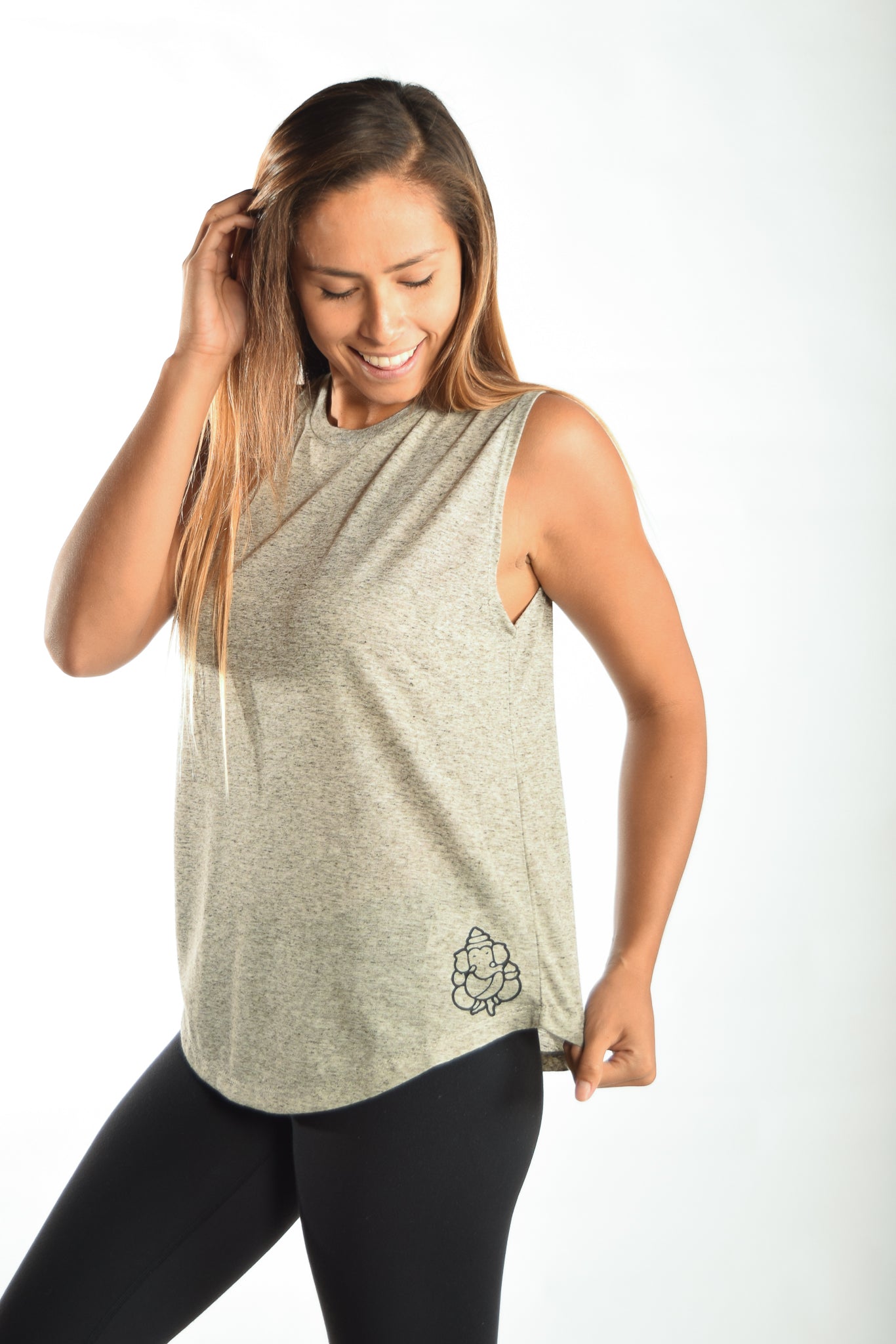 Oatmeal Linen Blend Boyfriend Tee with Full Chakra Back - Third Eye Threads