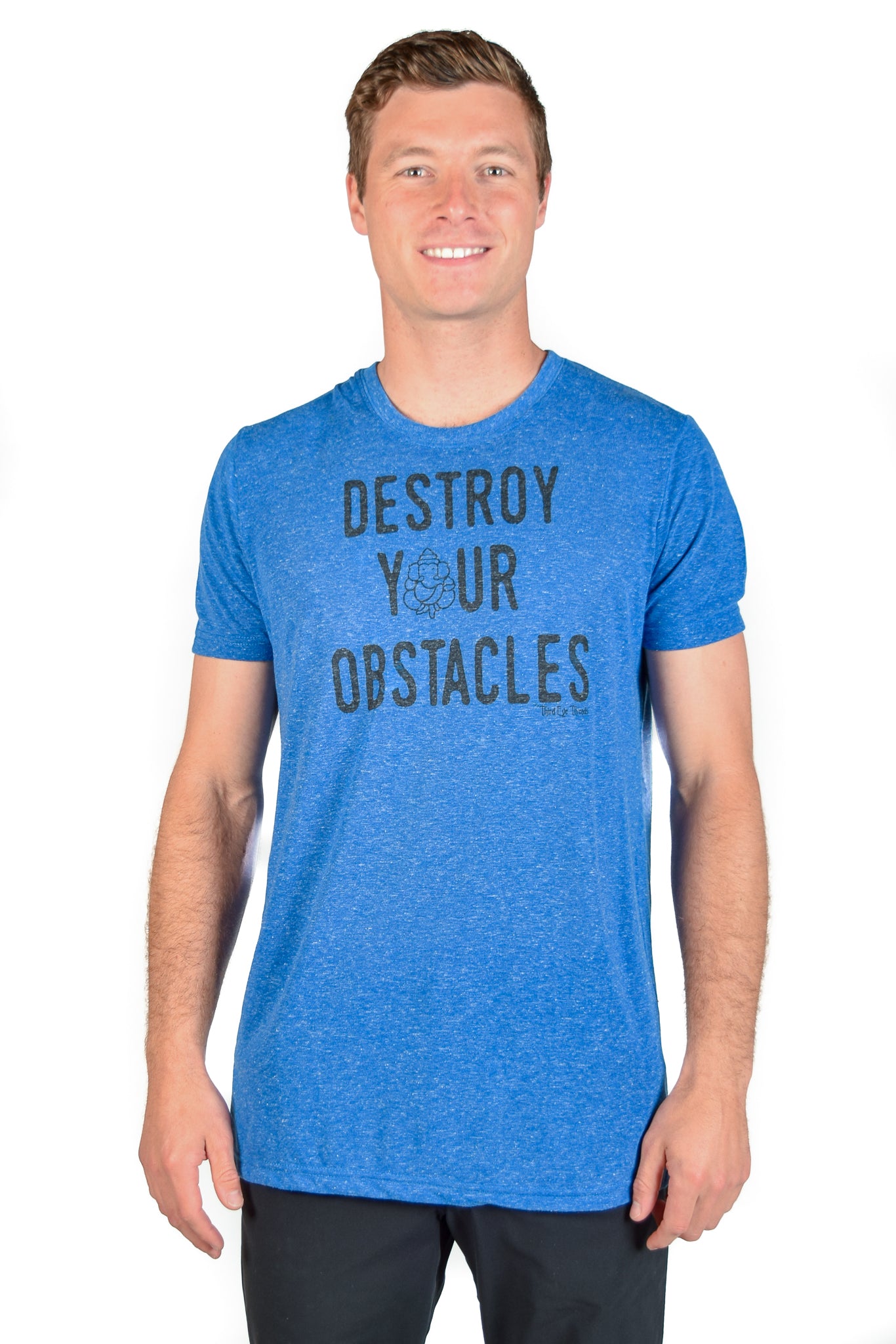 DESTROY YOUR OBSTACLES ON LINEN BLEND CREW NECK - Third Eye Threads