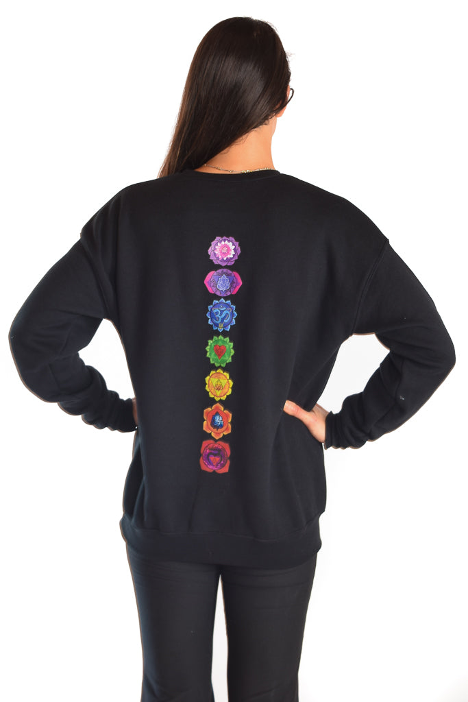 Full Chakra Back on Drop Shoulder Fleece Sweatshirt Full Chakra Back - Third Eye Threads