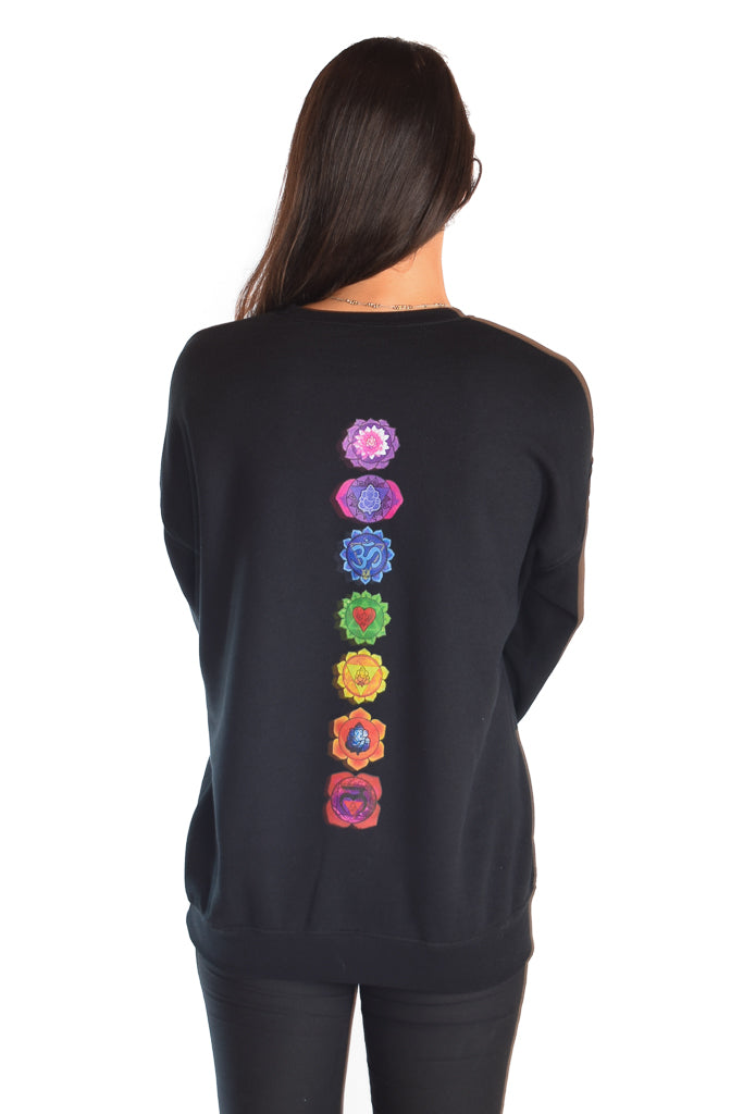 Full Chakra Back on Drop Shoulder Fleece Sweatshirt Full Chakra Back - Third Eye Threads