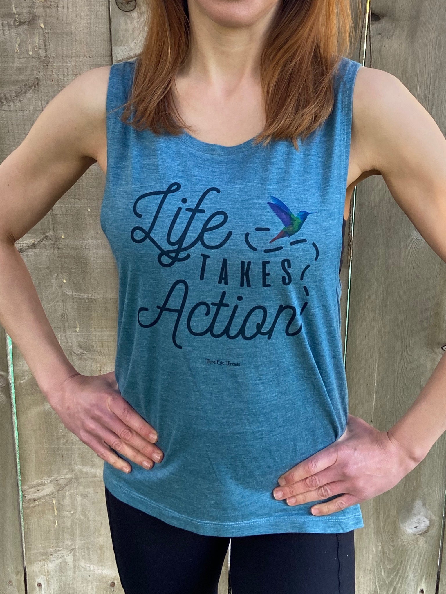 Life Takes Action Hummingbird Boyfriend Tee - Third Eye Threads