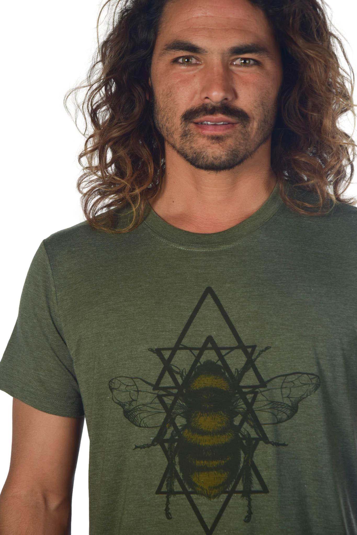Paul Stamets Inspired Sacred Geometry Bees On Tri Blend Crew Neck Tee - Third Eye Threads