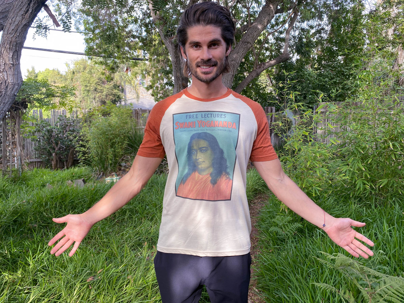 Swami Yogananda From Self Realization Fellowship On Short Sleeve Raglan - Third Eye Threads