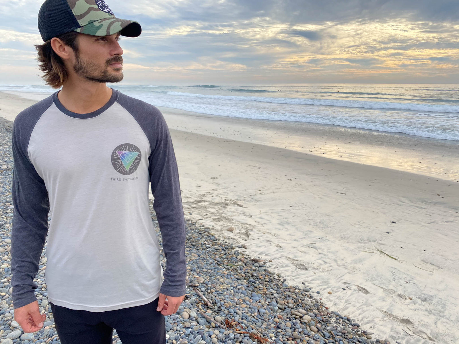 Rainbow Crystal Vibration Diamond Ganesh on Long-Sleeve Men's Raglan - Third Eye Threads