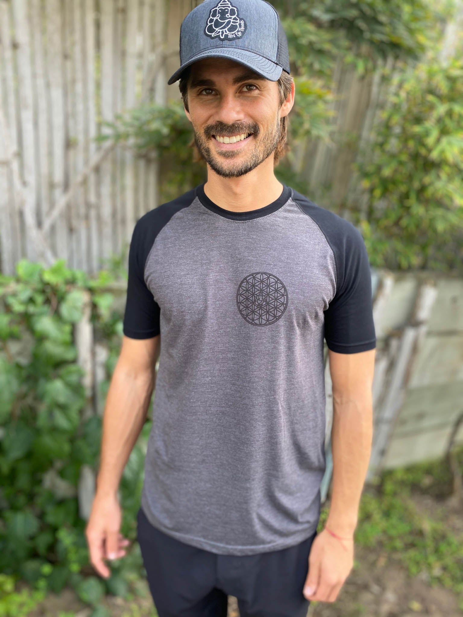 Flower Of Life With Sacred Geometry On Short Sleeve Raglan - Third Eye Threads