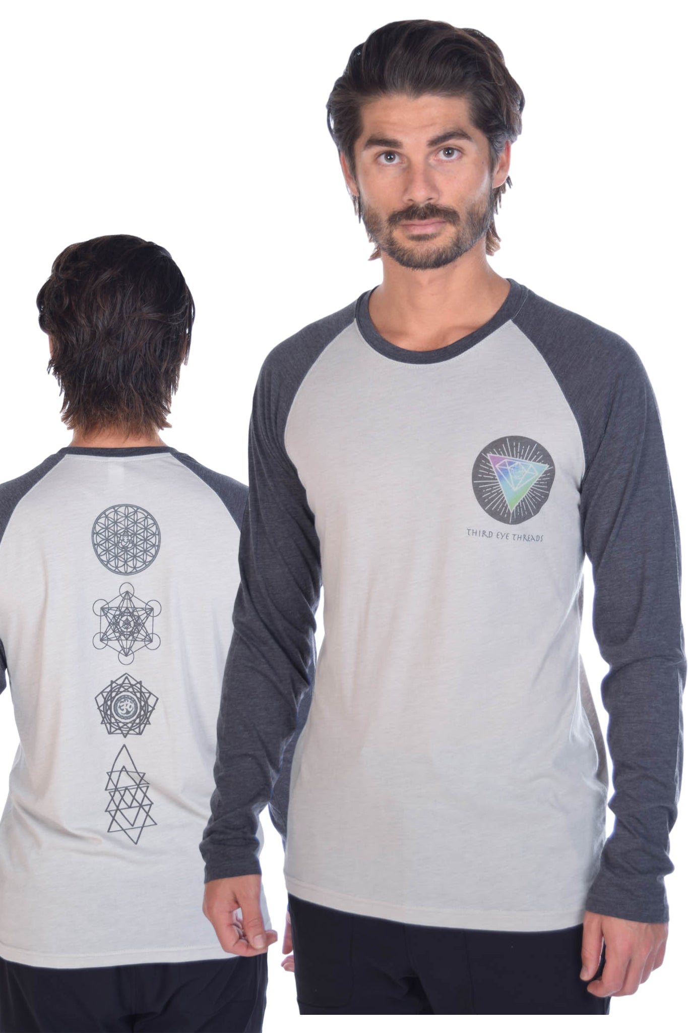 Rainbow Crystal Vibration Diamond Ganesh on Long-Sleeve Men's Raglan - Third Eye Threads