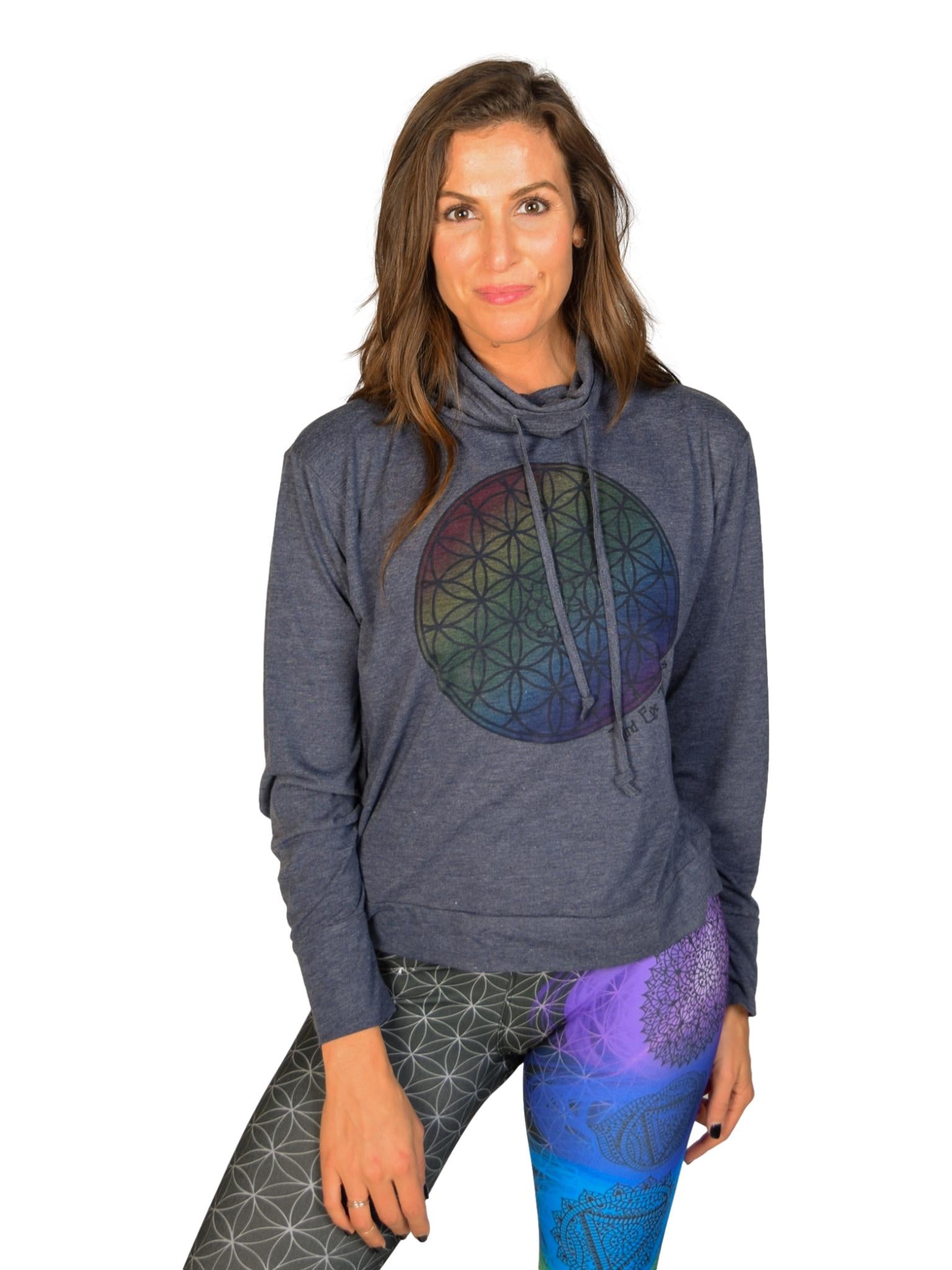 Rainbow Relaxed Mock Neck Long Sleeve Pullover - Third Eye Threads