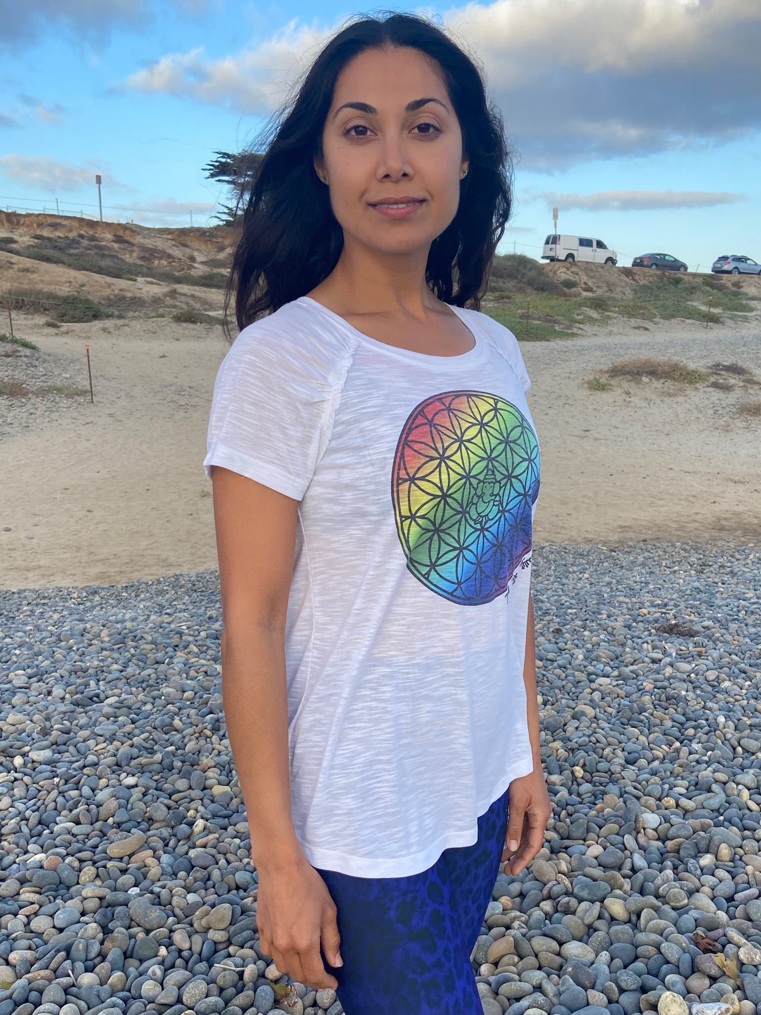 Rainbow Flower of Life Shirred Raglan Tee - Third Eye Threads