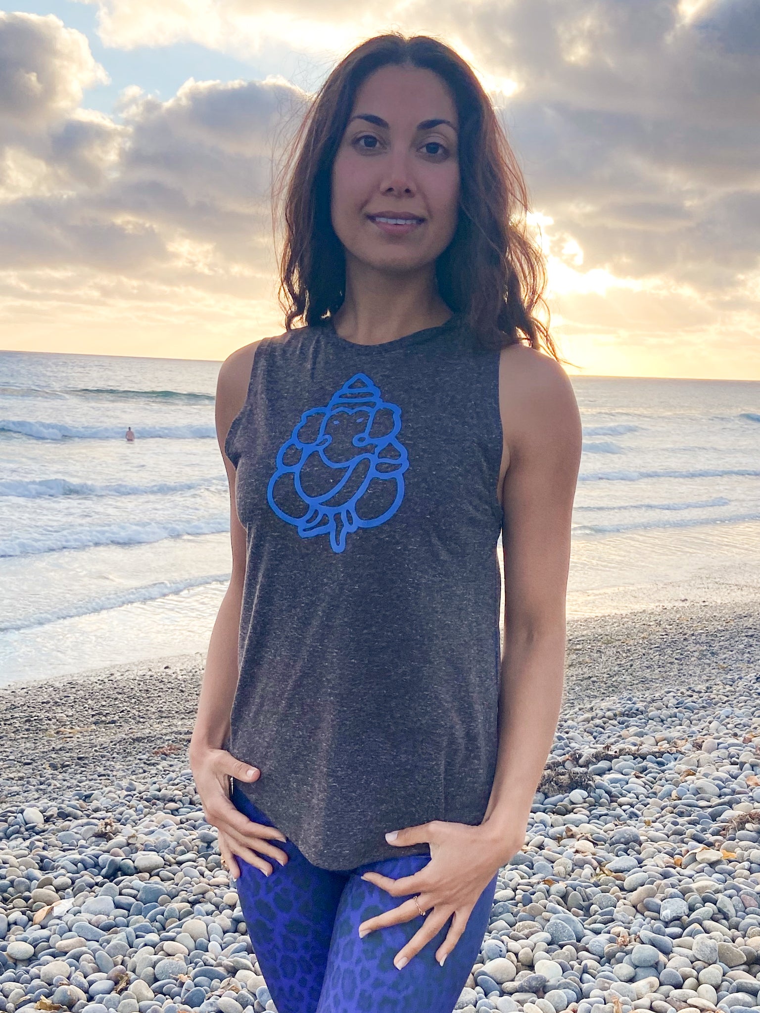 Blue Flock Ganesh On Linen Boyfriend Tee - Third Eye Threads