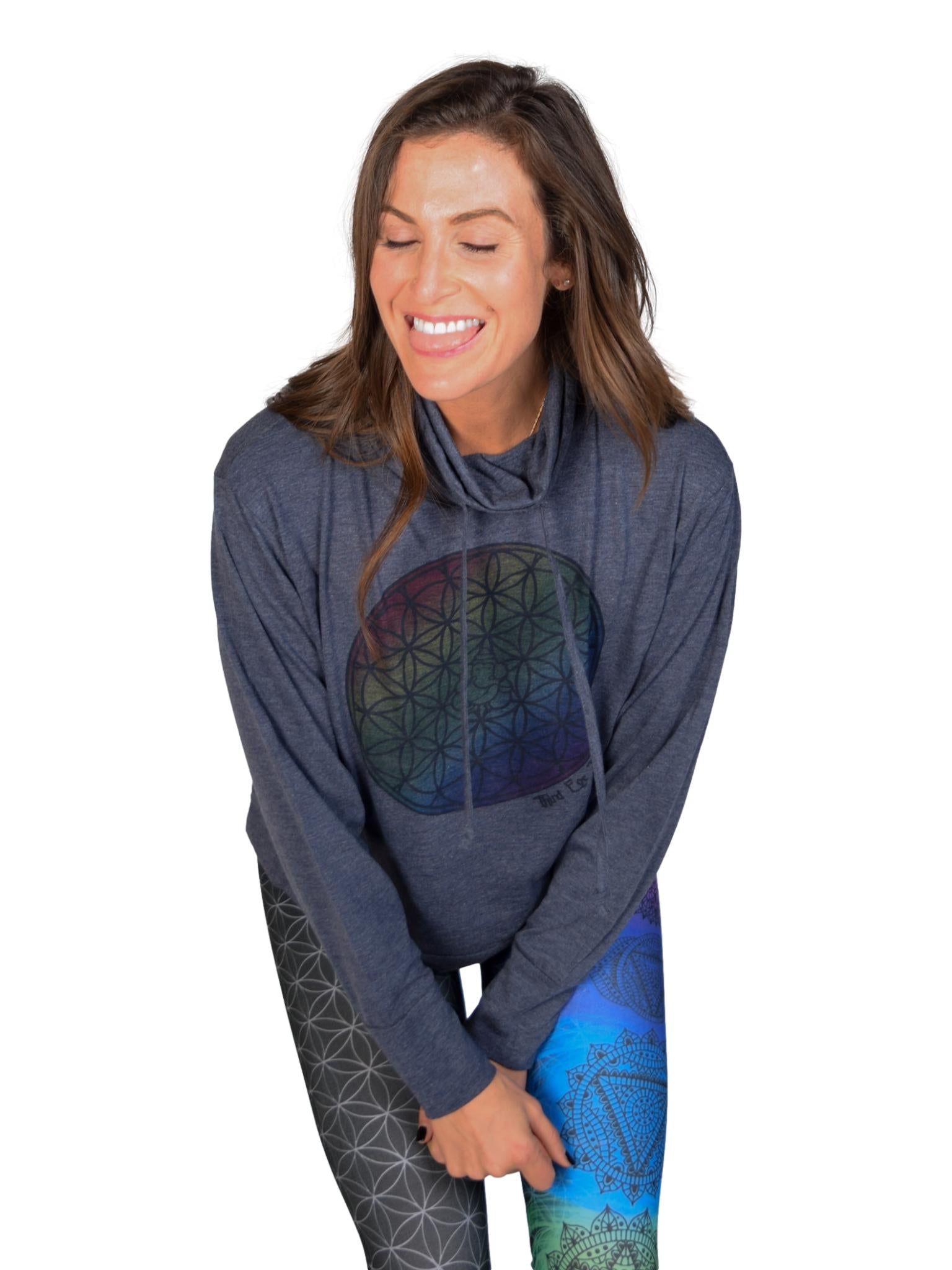 Rainbow Relaxed Mock Neck Long Sleeve Pullover - Third Eye Threads