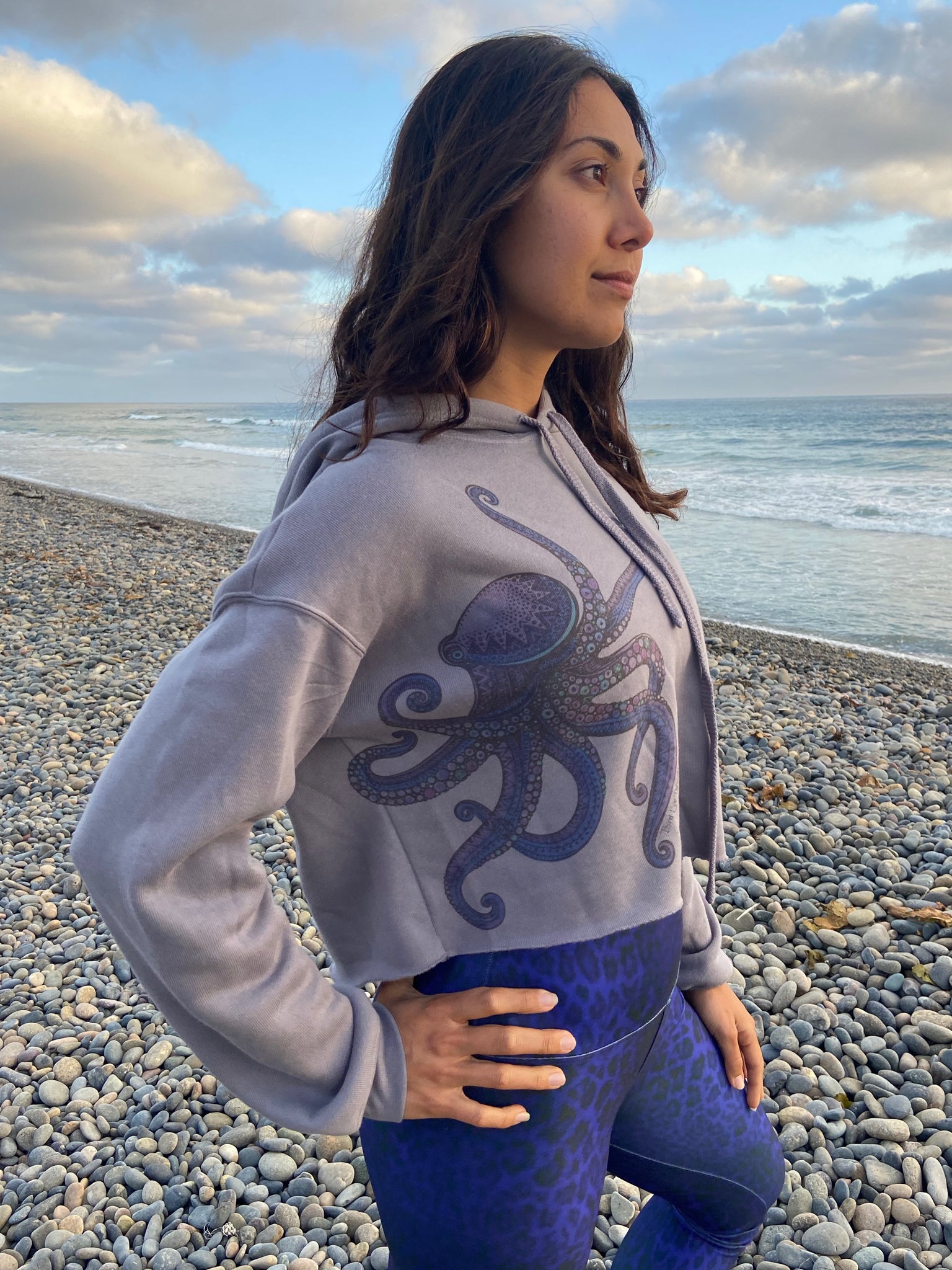 Purple Octopus Crop Hoodie - Third Eye Threads