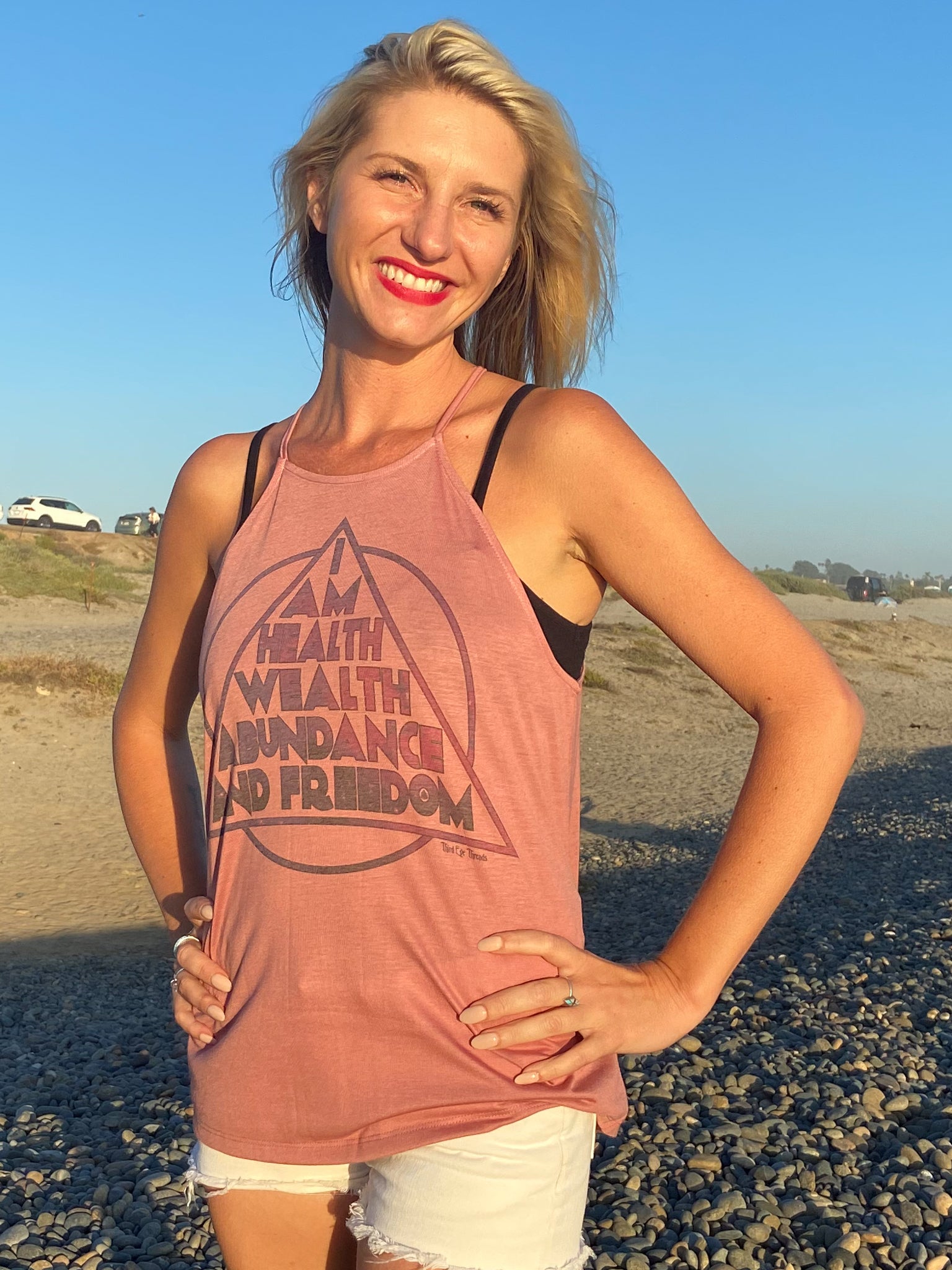 I Am Health Wealth, Abundance, And Freedom High Neck Spaghetti Tee - Third Eye Threads