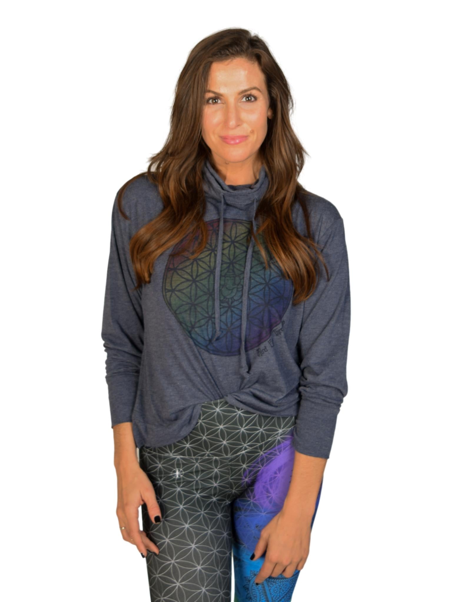 Rainbow Relaxed Mock Neck Long Sleeve Pullover - Third Eye Threads