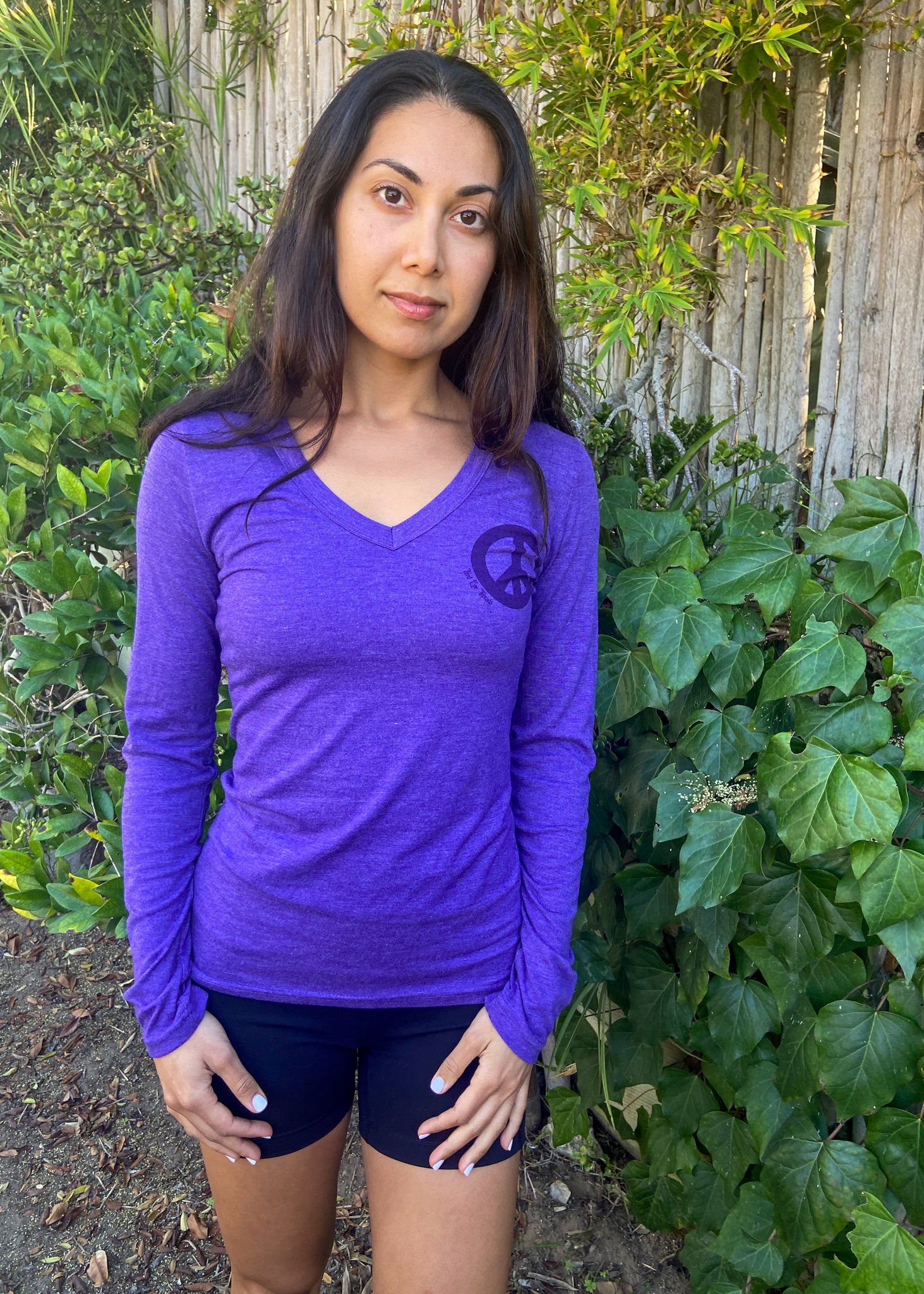 V-neck tri blend hoodie with pocket peace symbol with ganesh's inside. - Third Eye Threads