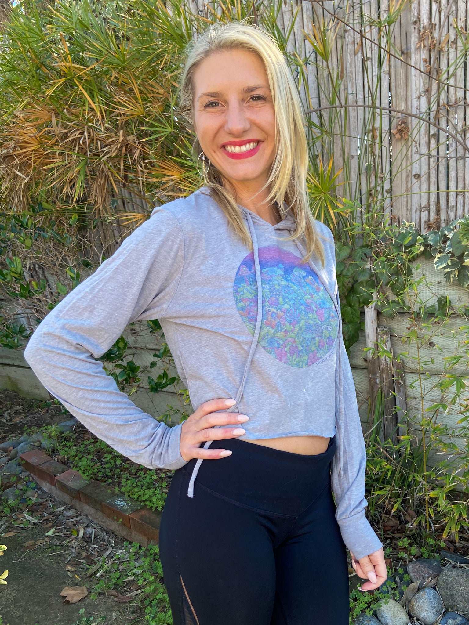 Entheogenic Mushroom Sunset Fox Cropped Long Sleeve Hoodie T-Shirt - Third Eye Threads