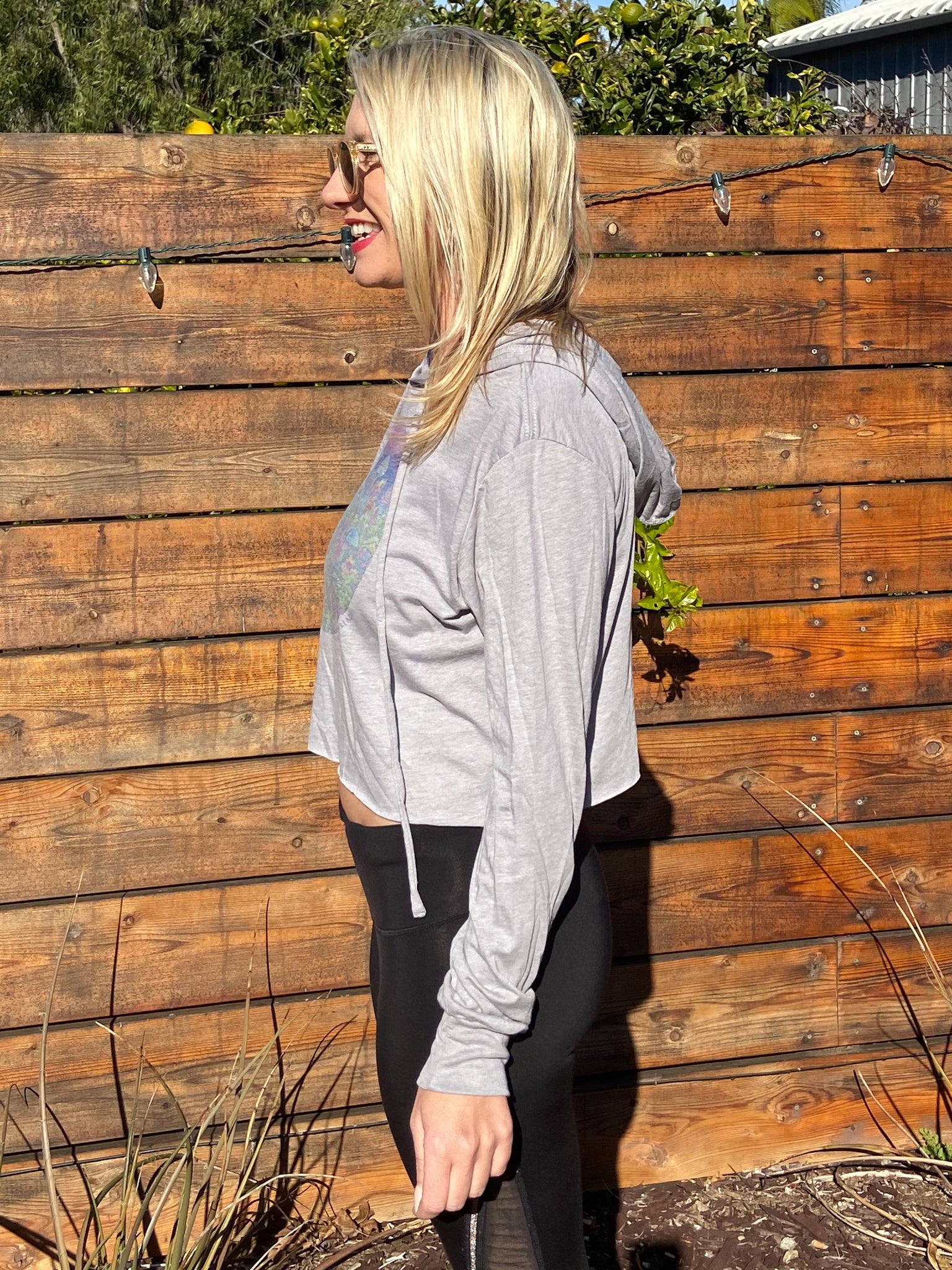 Entheogenic Mushroom Sunset Fox Cropped Long Sleeve Hoodie T-Shirt - Third Eye Threads