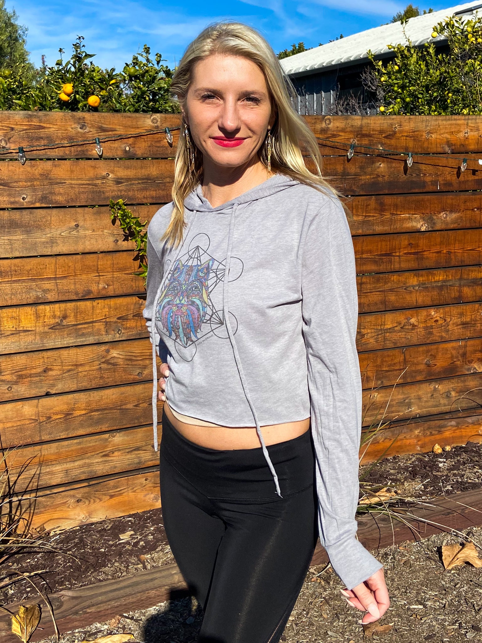 Grandfather Fox Cropped Long Sleeve Hoodie T-Shirt - Third Eye Threads