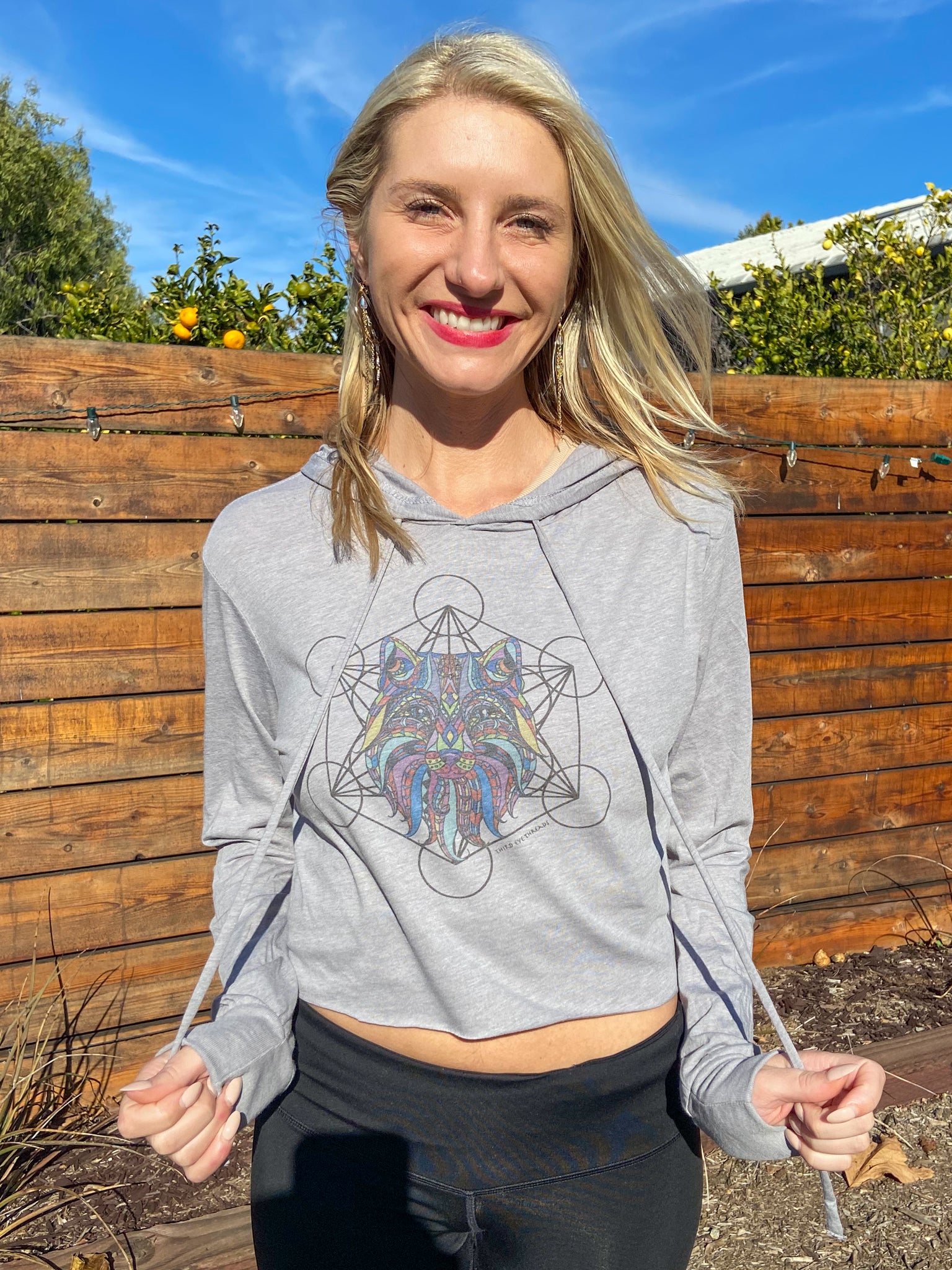 Grandfather Fox Cropped Long Sleeve Hoodie T-Shirt - Third Eye Threads