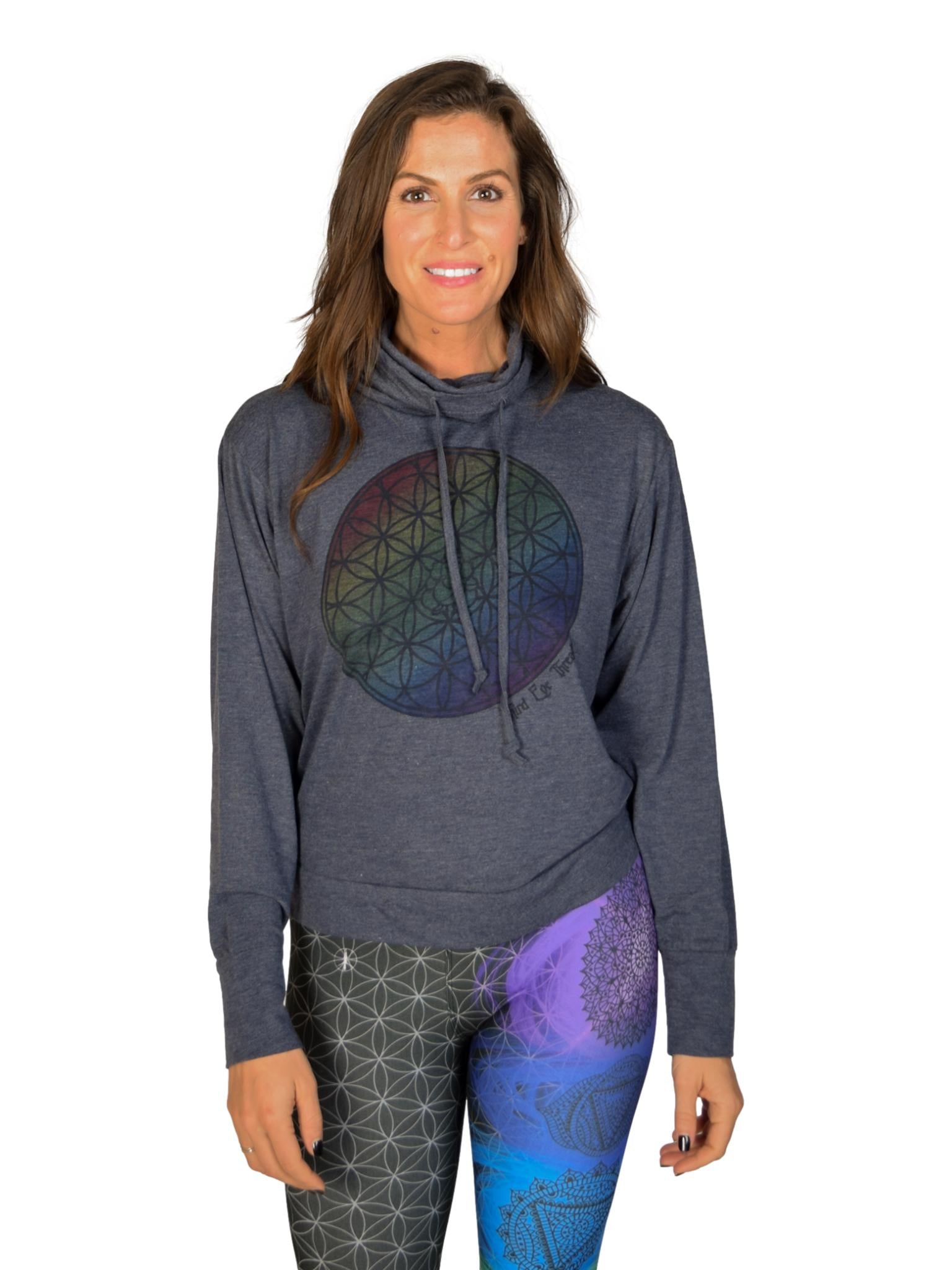Rainbow Relaxed Mock Neck Long Sleeve Pullover - Third Eye Threads