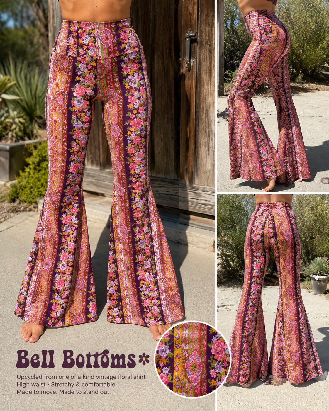 Burning Man Flower Power Inspired Bell Bottoms