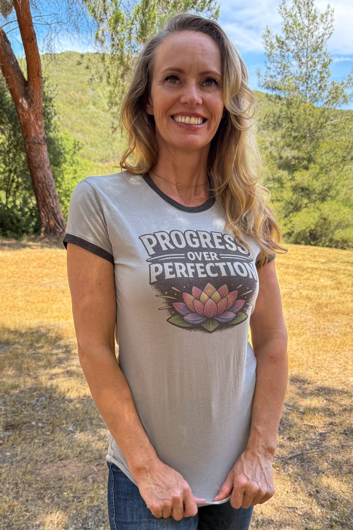 Progress Over Perfection Ringer Crew Tee