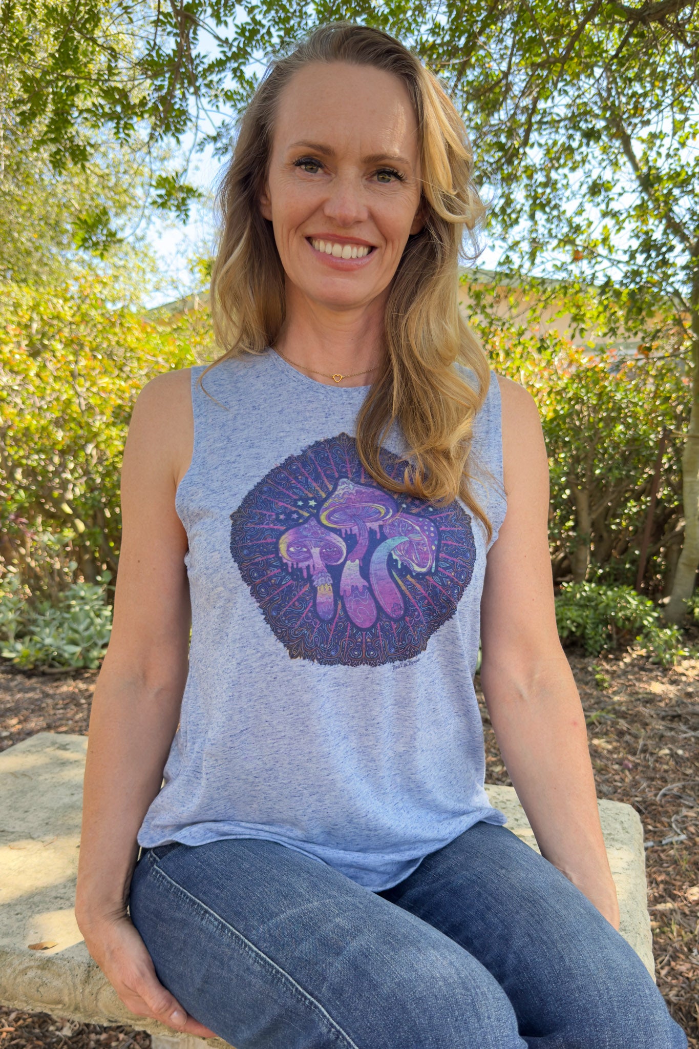 Sacred Mushrooms | Psychedelic Art Sleeveless Boyfriend Tee - Third Eye Threads