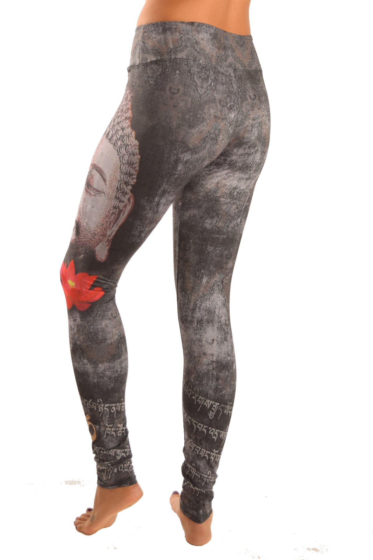 Buddha Leggings With Red Lotus - Third Eye Threads