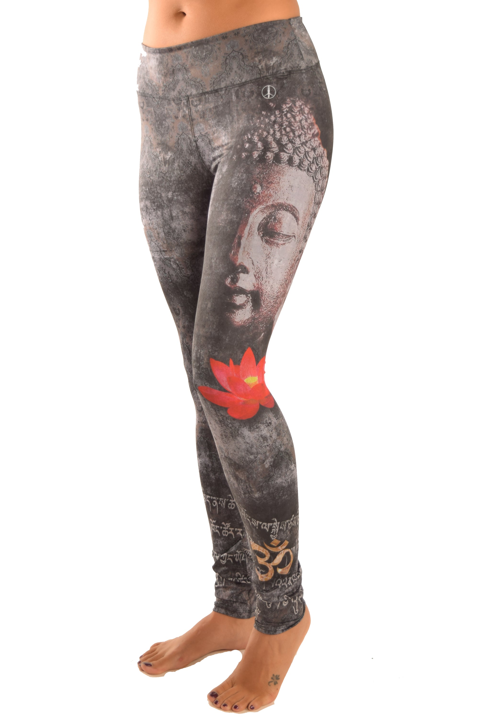 Buddha Leggings With Red Lotus - Third Eye Threads