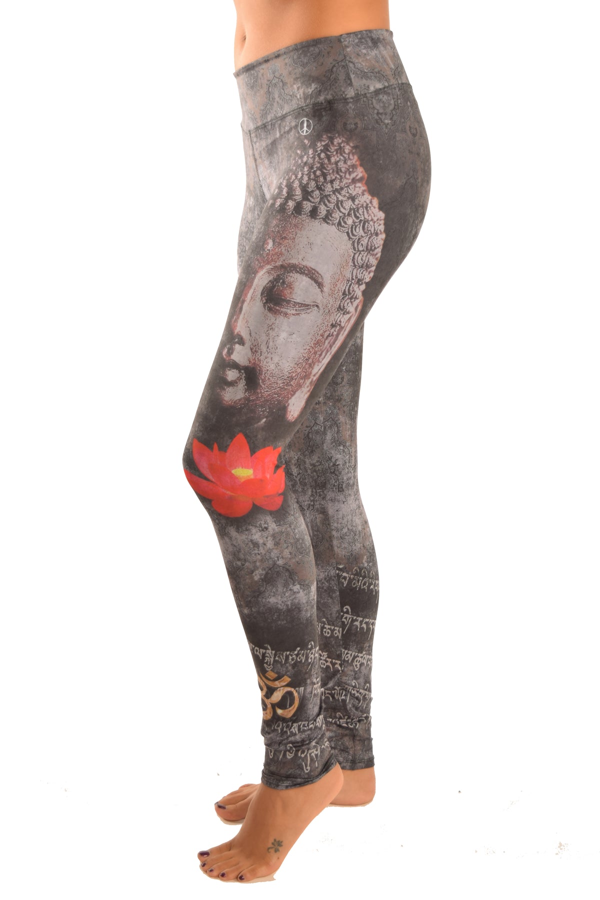 Buddha Leggings With Red Lotus - Third Eye Threads