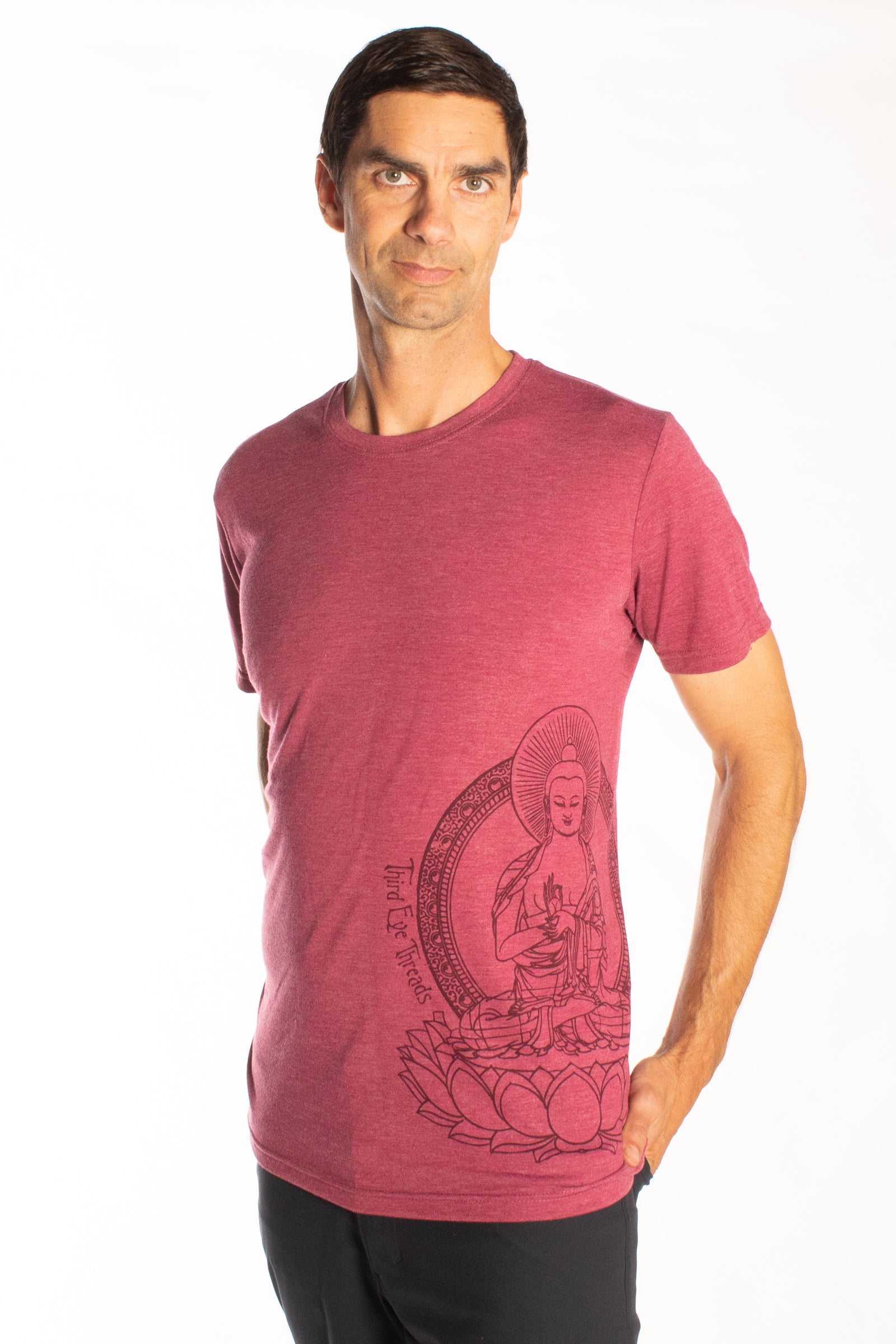 Japanese Buddha on the side of Tri Blend Crew Neck Tee - Third Eye Threads