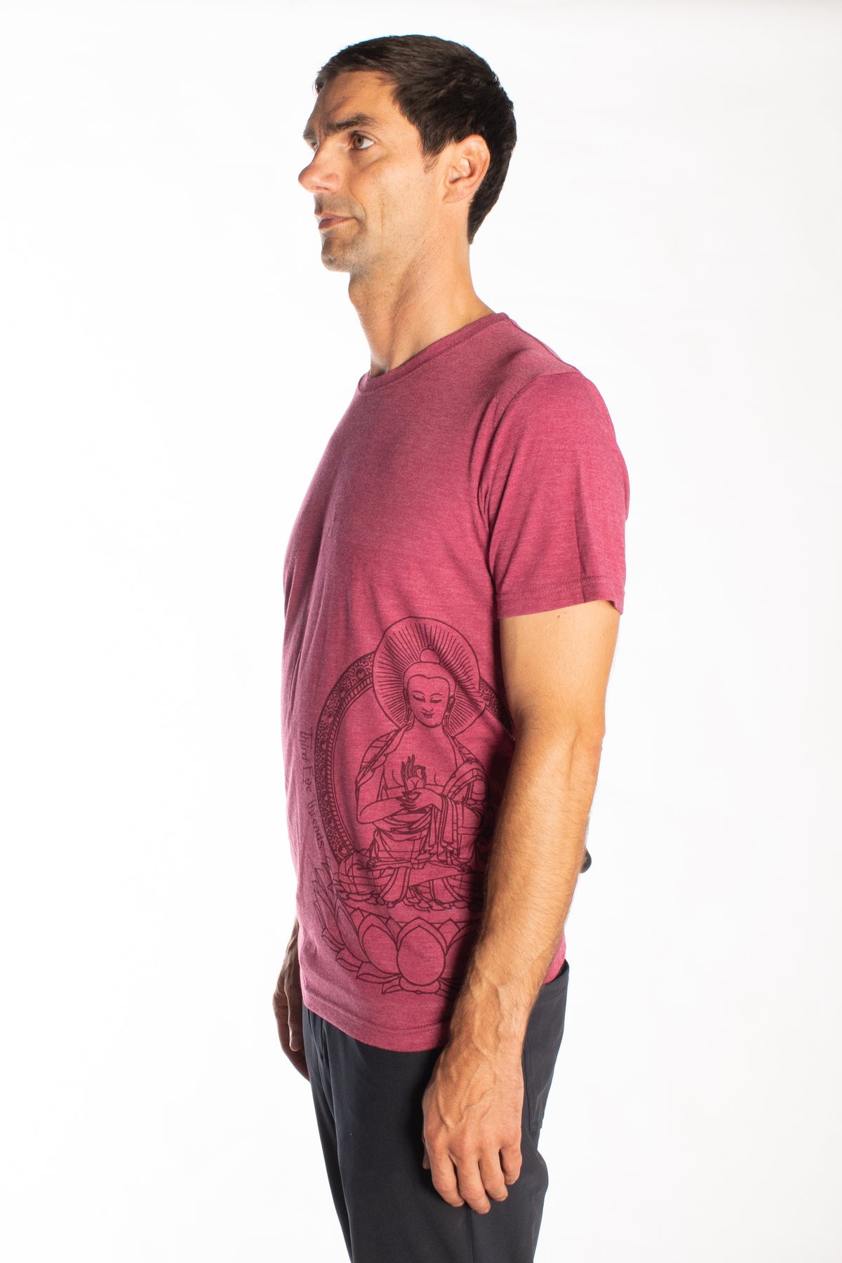 Japanese Buddha on the side of Tri Blend Crew Neck Tee - Third Eye Threads