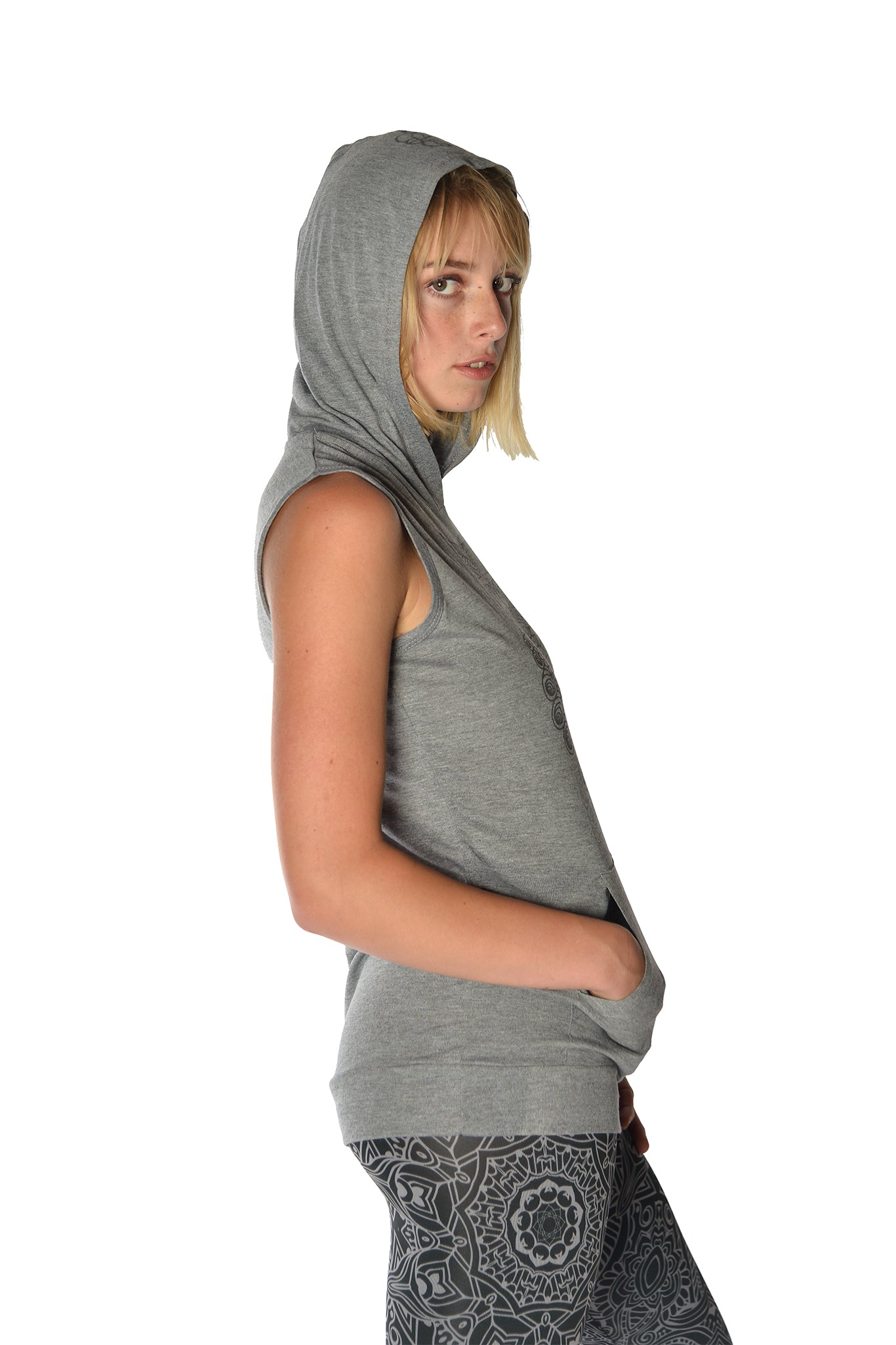 Sacred Geometry Owl on a Sleeveless Hoodie - Third Eye Threads