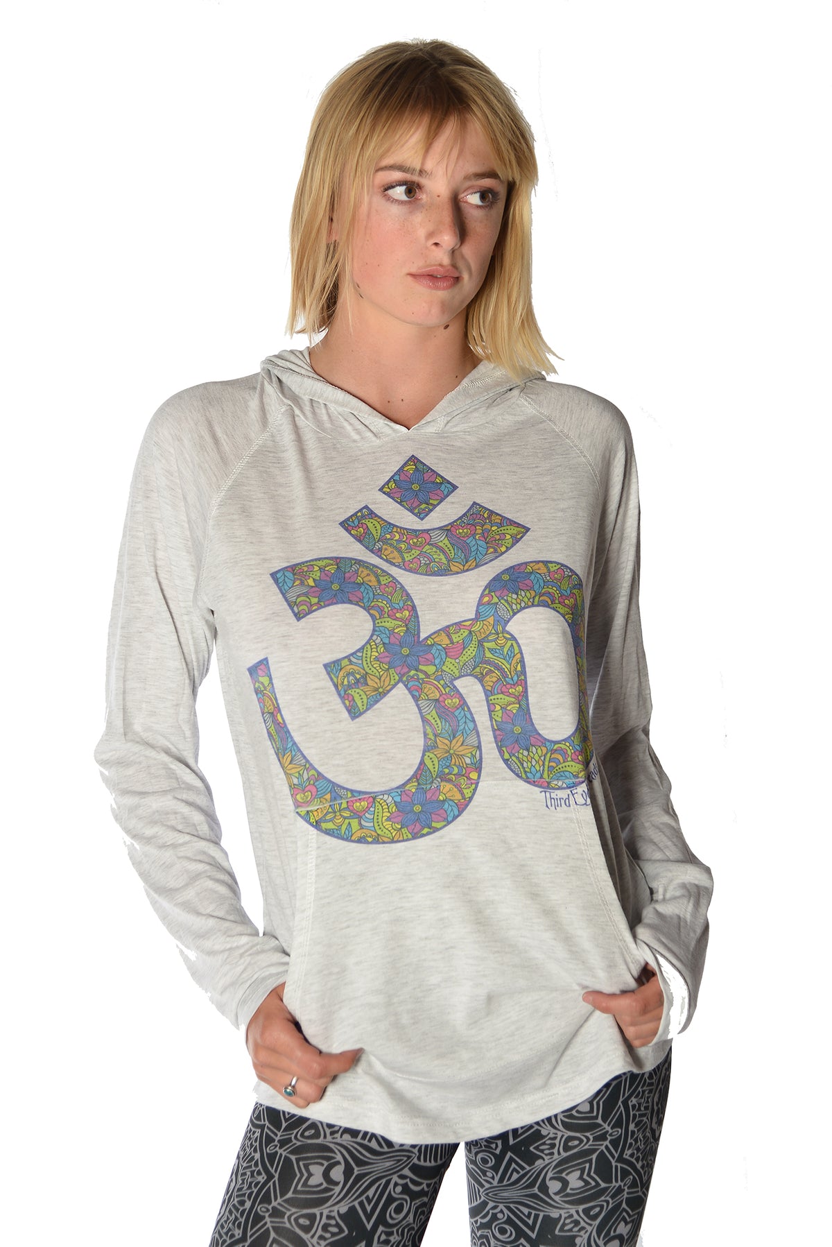 Long Sleeve Pullover Hoodie with Paisley Om - Third Eye Threads