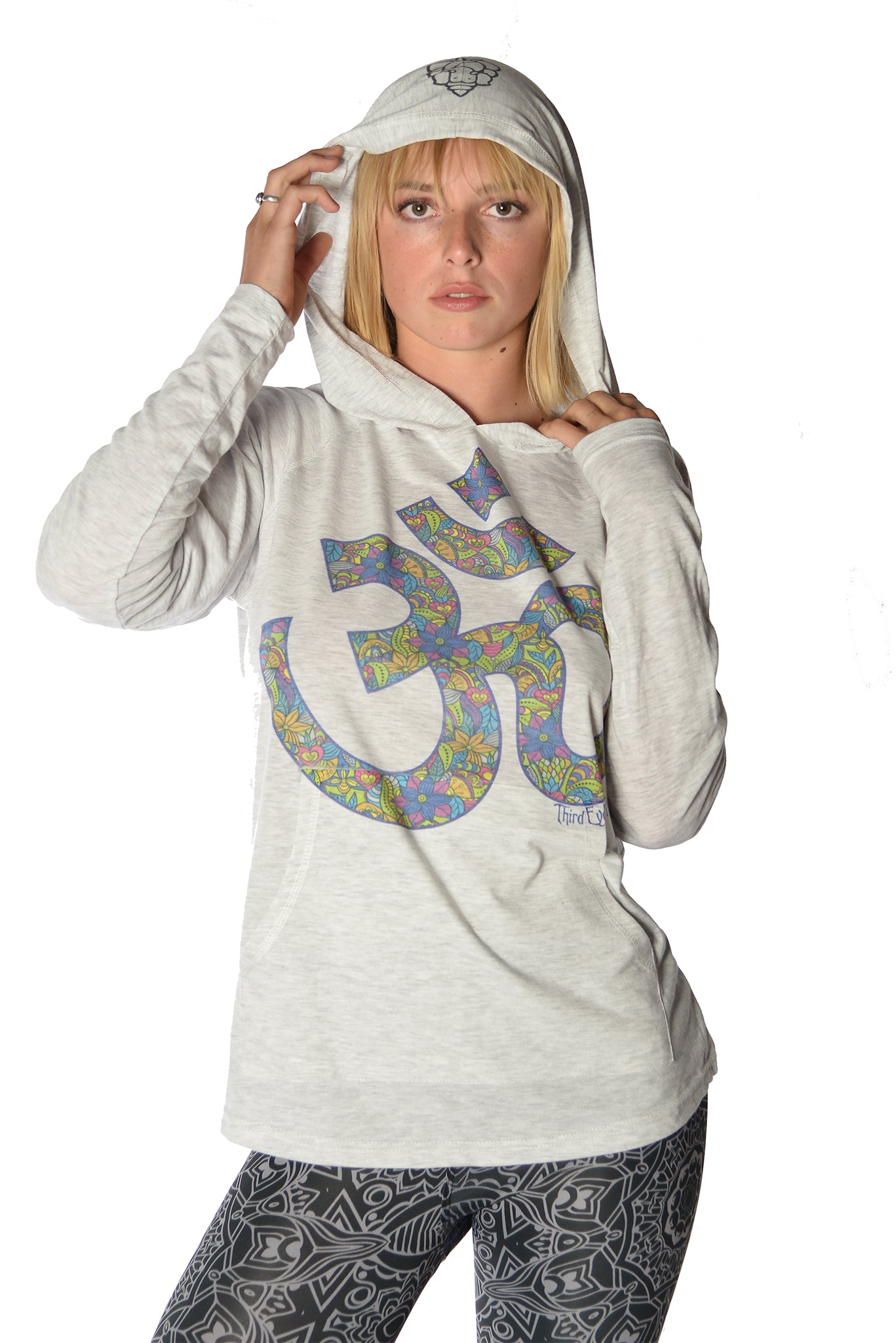 Long Sleeve Pullover Hoodie with Paisley Om - Third Eye Threads