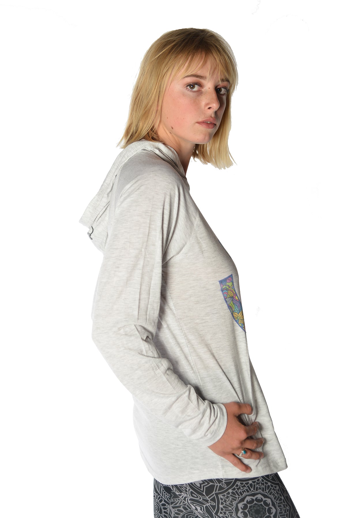 Long Sleeve Pullover Hoodie with Paisley Om - Third Eye Threads