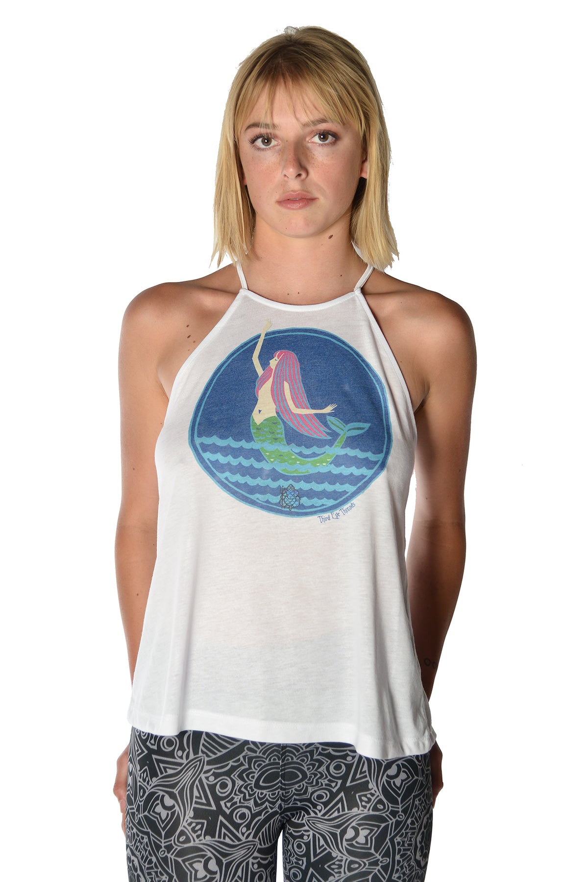 Mermaid on flowy high neck tank - Third Eye Threads