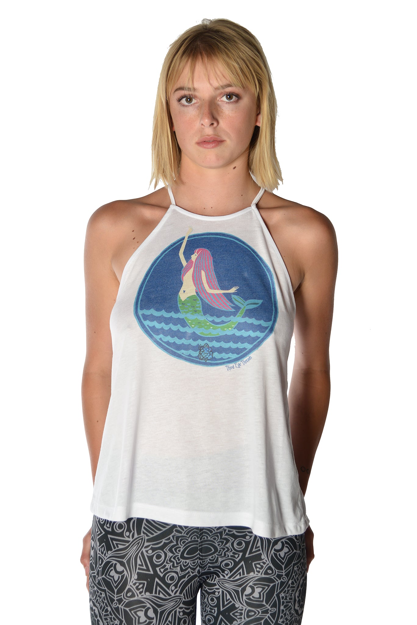Mermaid on flowy high neck tank - Third Eye Threads