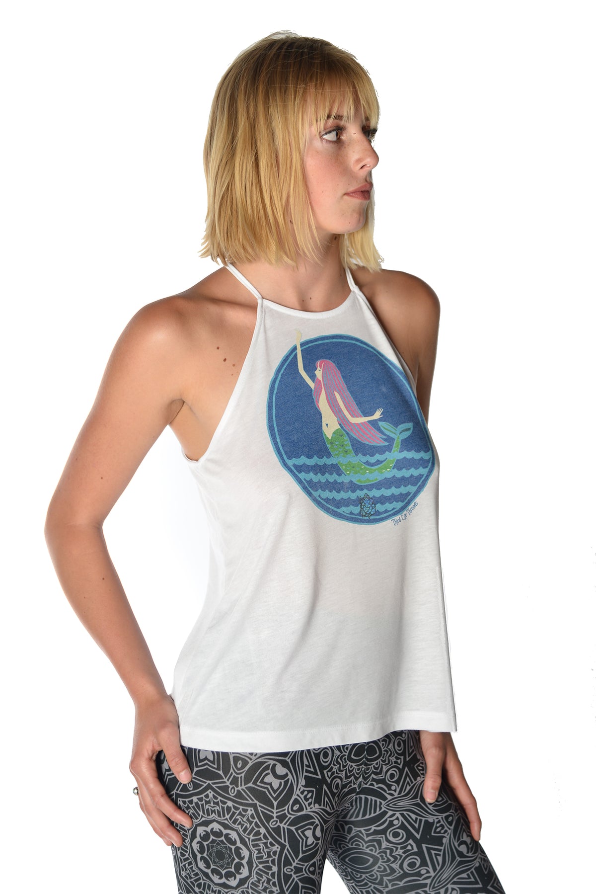 Mermaid on flowy high neck tank - Third Eye Threads