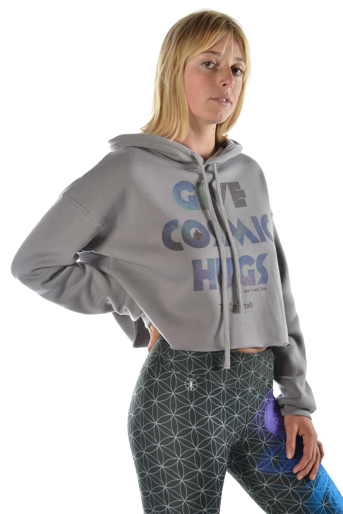 Crop Top Hoodie with "Give Cosmic Hugs" Quote - Third Eye Threads