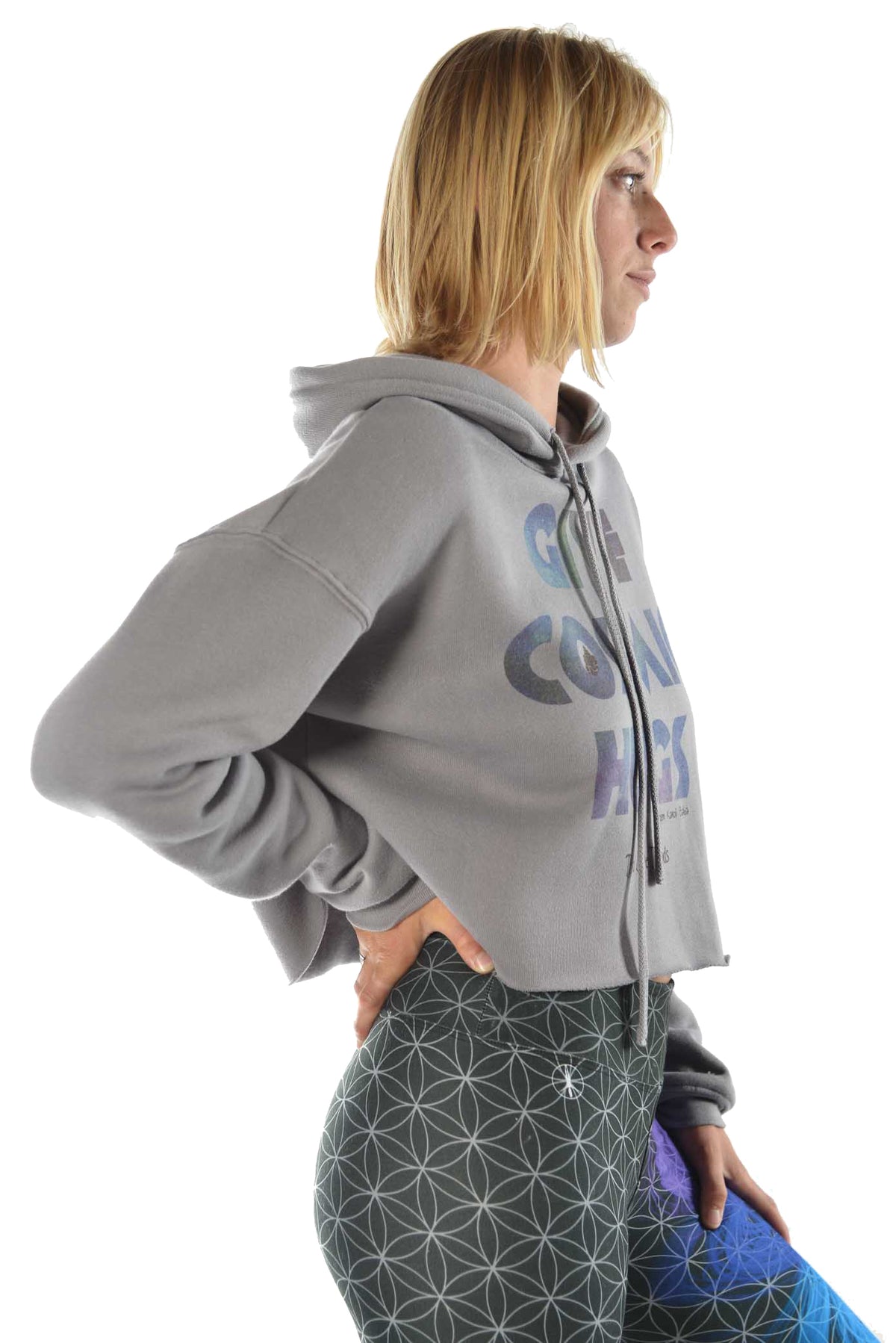 Crop Top Hoodie with "Give Cosmic Hugs" Quote - Third Eye Threads